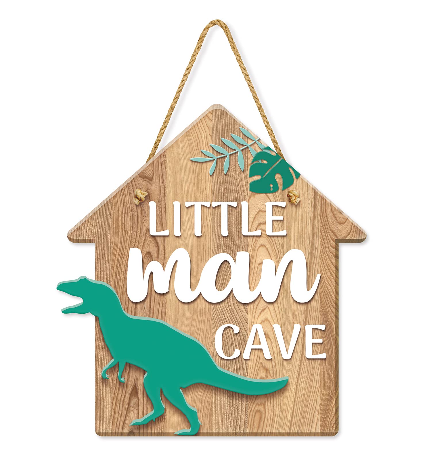 Dinosaur Room Decor for Boys - Hanging PVC Plastic Sign for Bedroom, Playroom & Nursery - Little Man Cave Theme - 11.8x11 Inch Kids Wall Art - Perfect for Birthday Gifts & Boys' Room Decoration