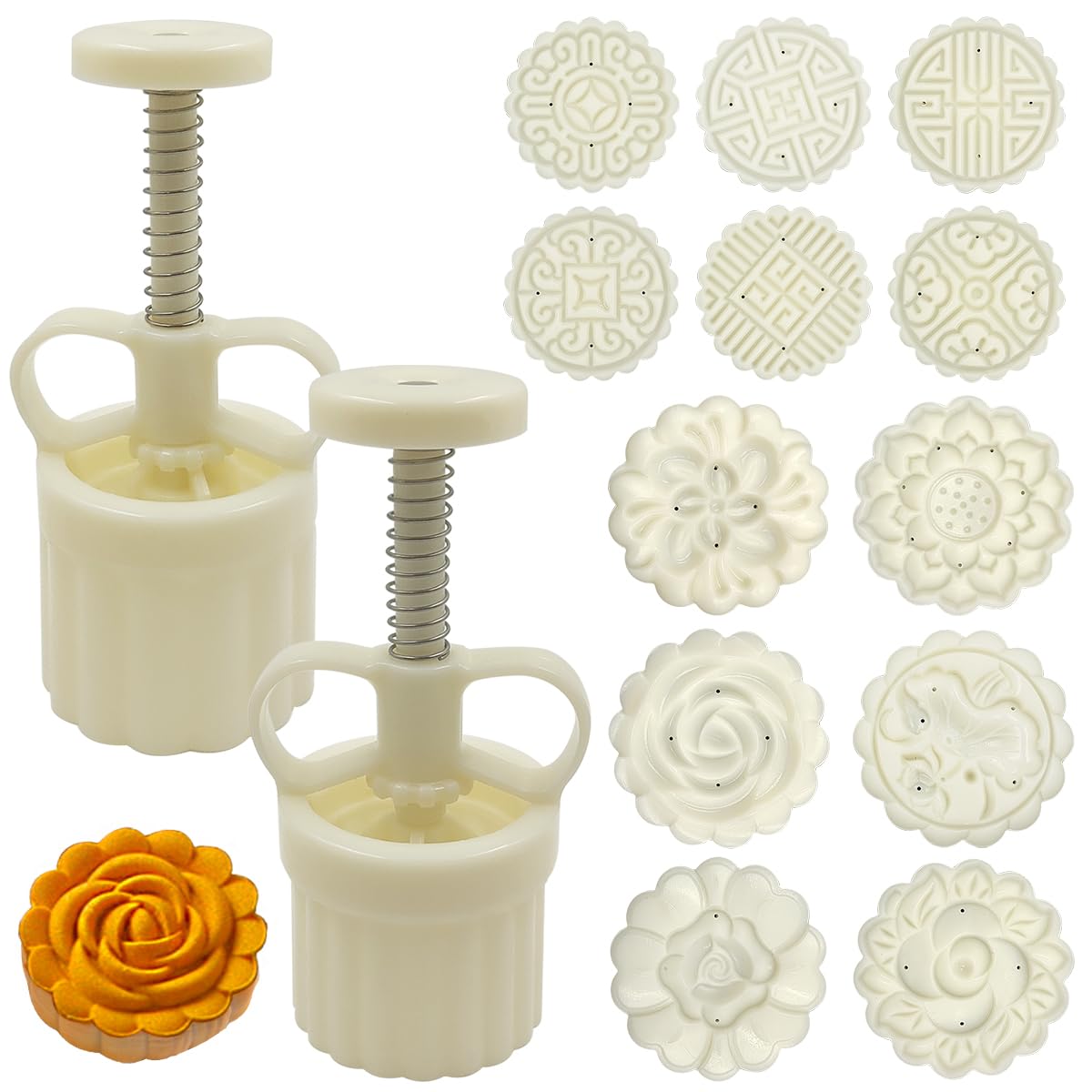 63g & 75g Mooncake Mold Press with 12 Floral Stamps - Premium DIY Moon Cake Maker for Mid-Autumn Festival, Hand Press Cookie Mould for Homemade Desserts - Perfect for Holiday Baking, Family Gatherings & Gift Making