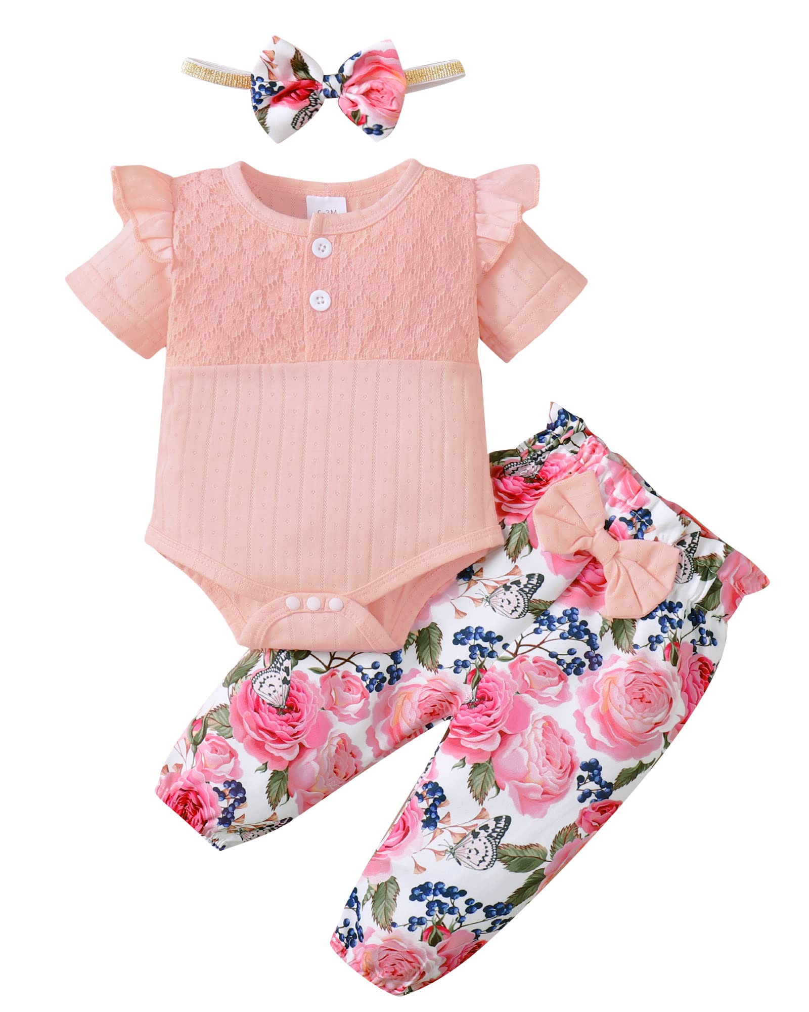 Kucnuzki Newborn Baby Girl Clothes Set - Long Sleeve Ruffle Romper & Pants Outfit for Fall Winter | Cute Infant Fashion for Photos, Parties & Daily Wear
