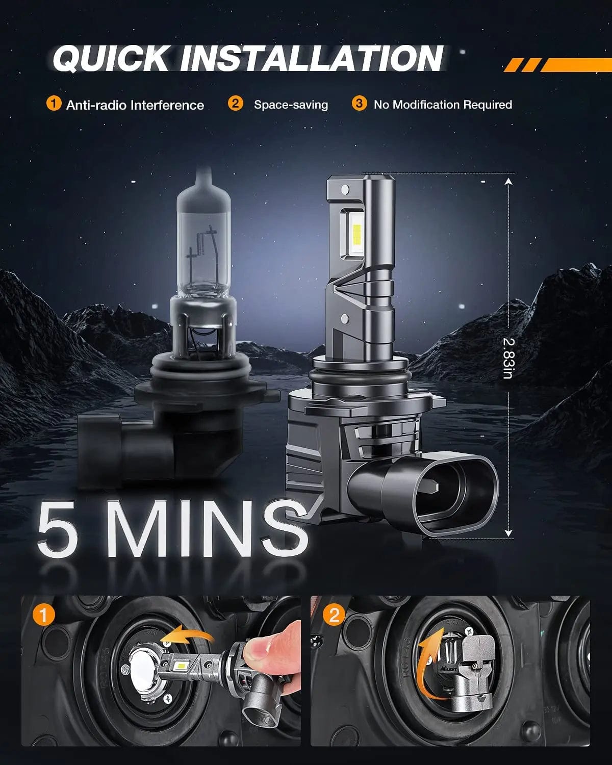 9006/HB4 LED Headlight Bulbs - 80W 16000LM 6000K Cool White - IP67 Waterproof - 2 Pack - Perfect for Night Driving & Off-Road Adventures