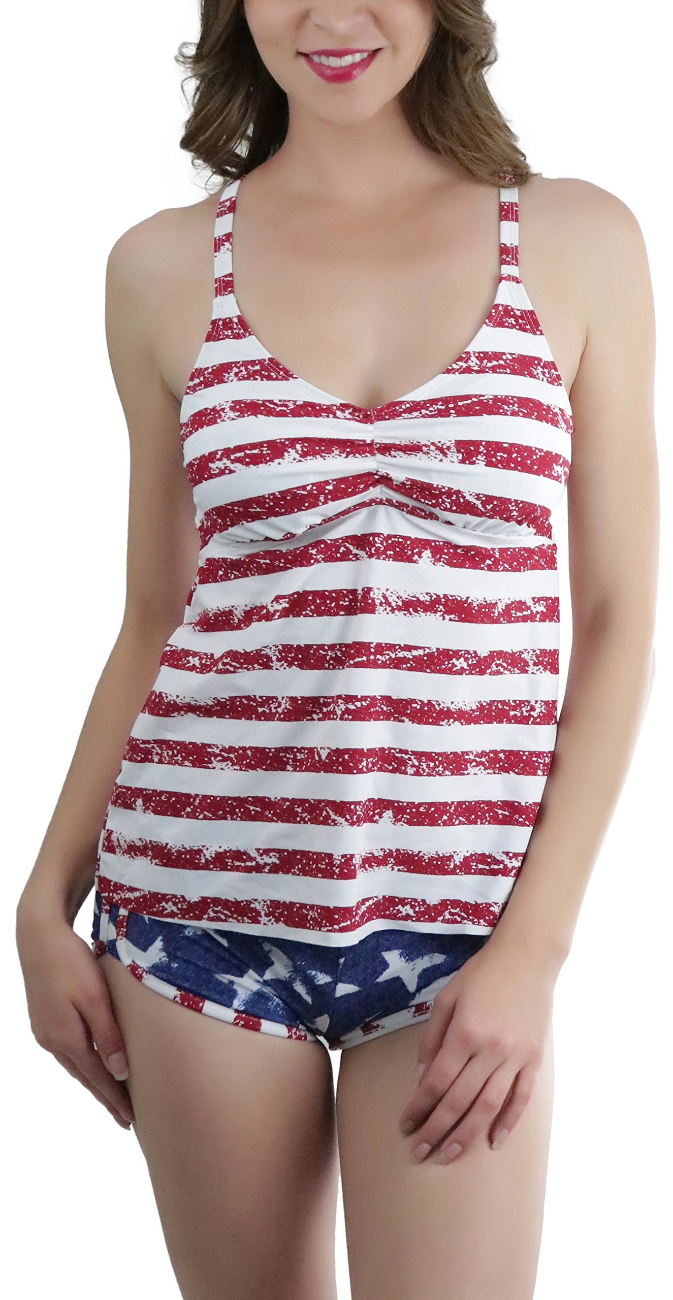 Stylish Women's Two Piece V-Neck Tankini Swimsuit with Relaxed Fit & Hipster Shorts - Perfect for Beach Vacations, Pool Parties and Summer Getaways