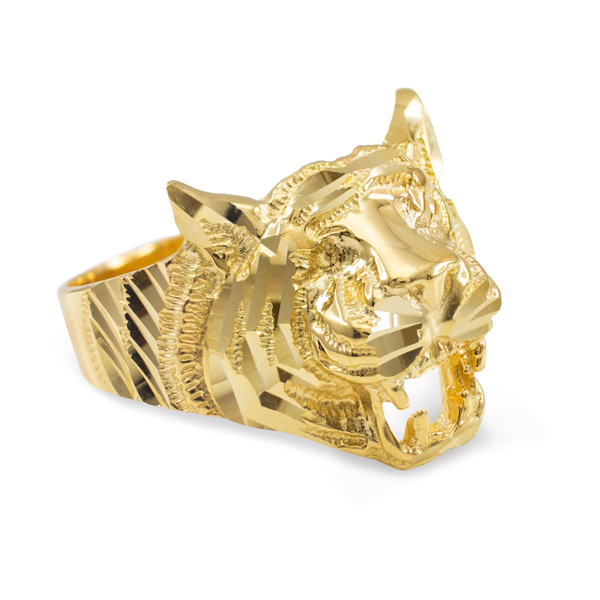 10K Yellow Gold High Polish Tiger Ring for Women - Elegant Animal Kingdom Jewelry for Everyday Wear, Parties & Gifts