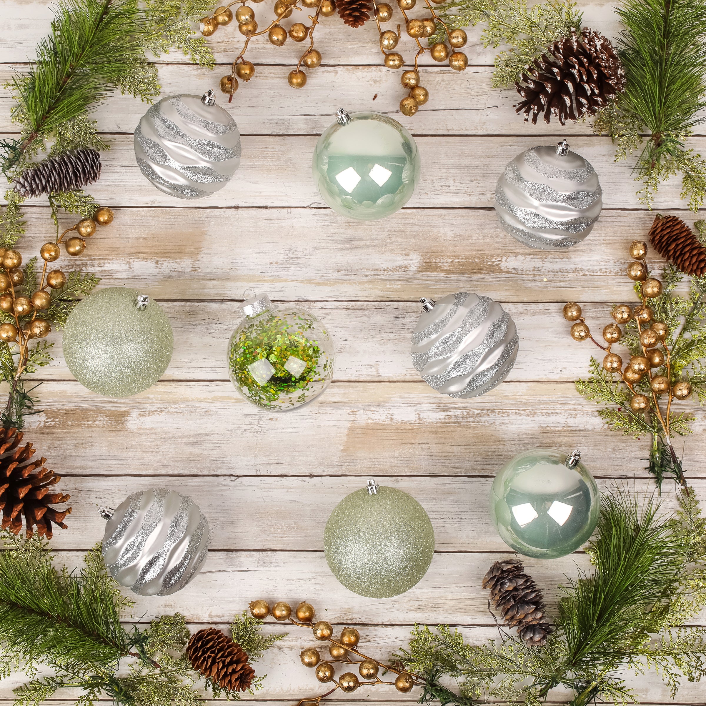13 Inch Mint Green Christmas Ball Ornament Set - Elegant Holiday Decor for Tree, Wreath, and Home Decoration