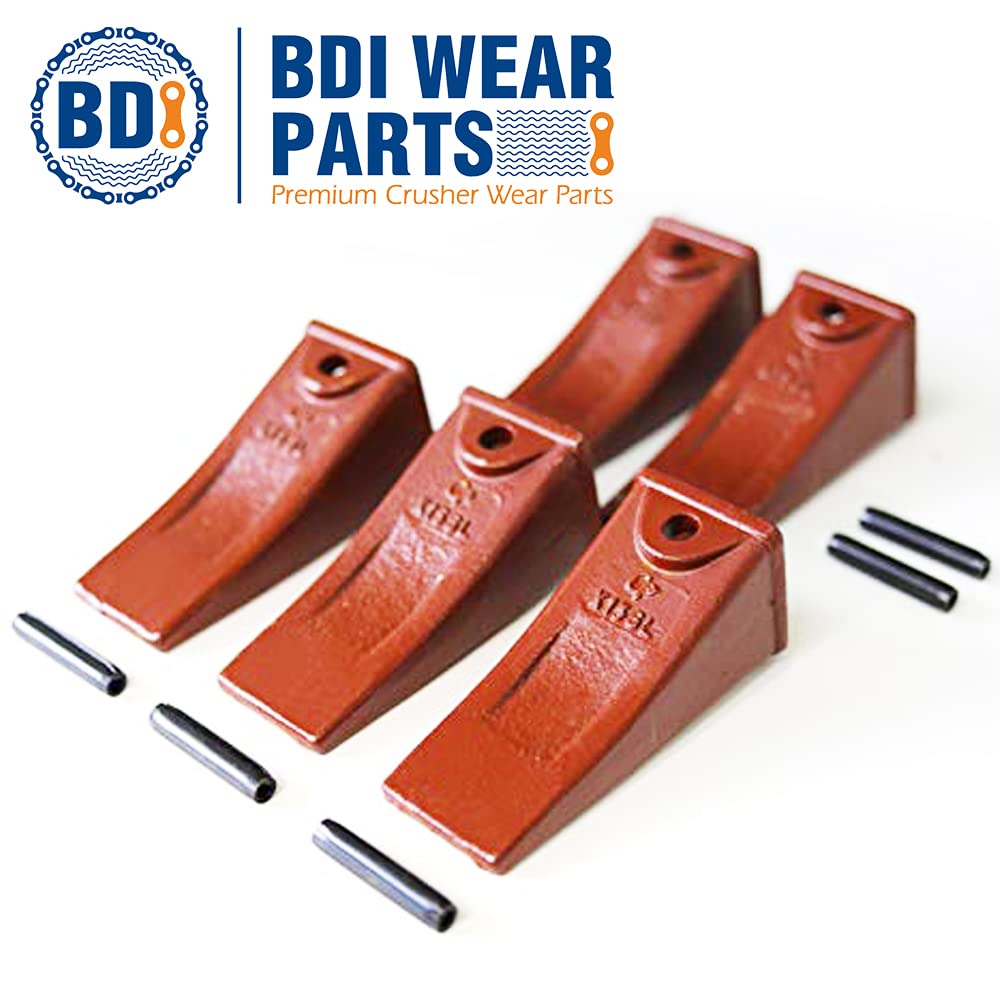 5 Pack X156L Dirt Teeth Hensley Style Bucket Teeth & 5 P156L Roll Pins - Heavy Duty Excavator Bucket Replacement Parts for Construction, Digging, and Landscaping Projects