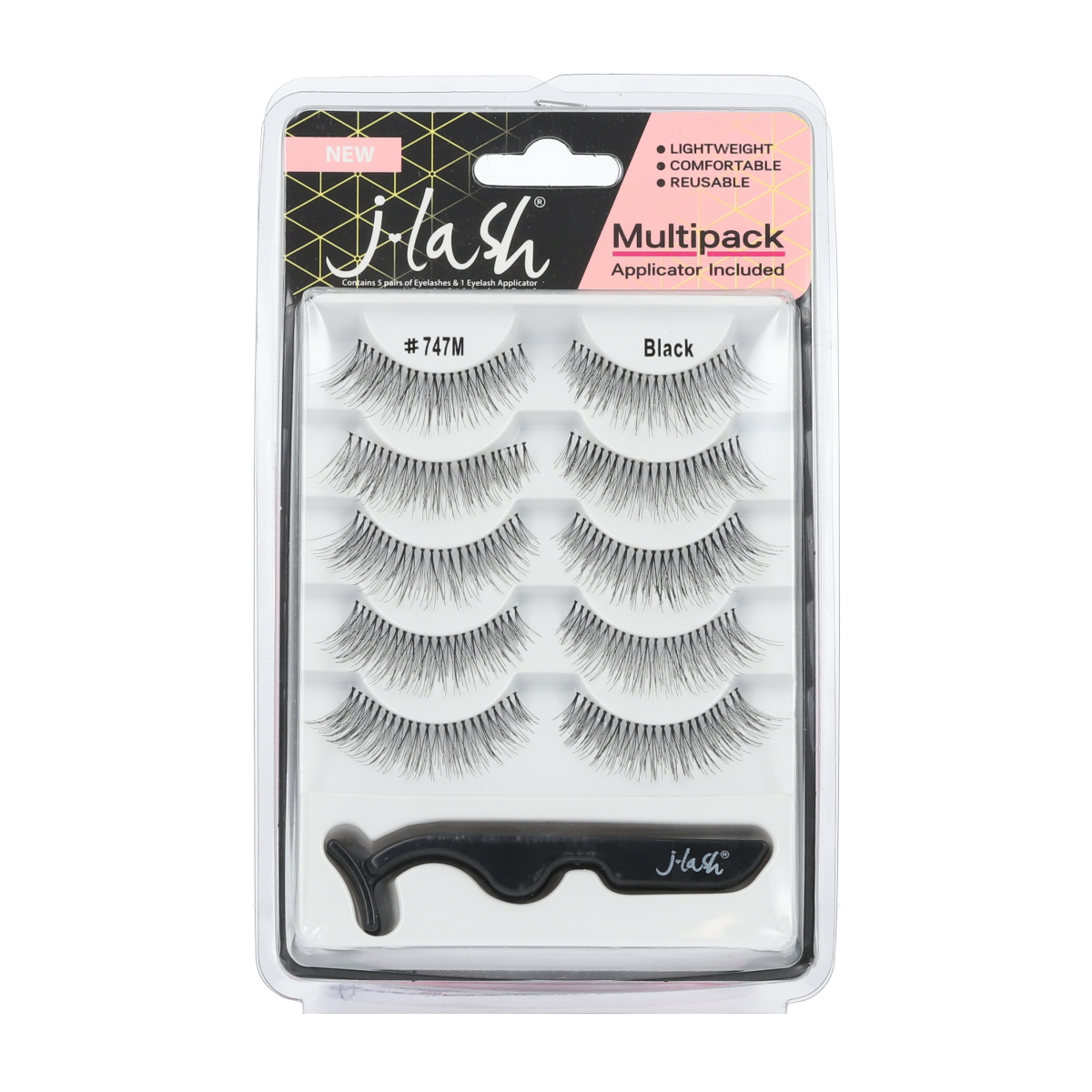 J Lash #747M Black Multipack False Eyelashes with Applicator - Perfect for Parties, Weddings & Everyday Glam