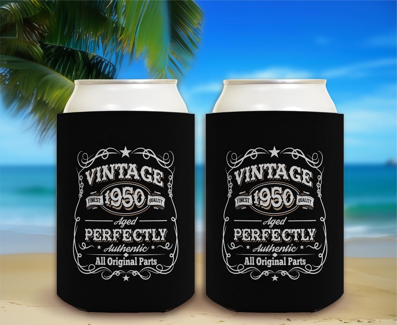 Vintage 1950s Themed 75th Birthday Party Supplies - 96-Pack Retro Can Coolers & Drink Holders for Beer, Soda & Cocktails - Perfect for Milestone Celebrations, Family Gatherings & BBQ Parties