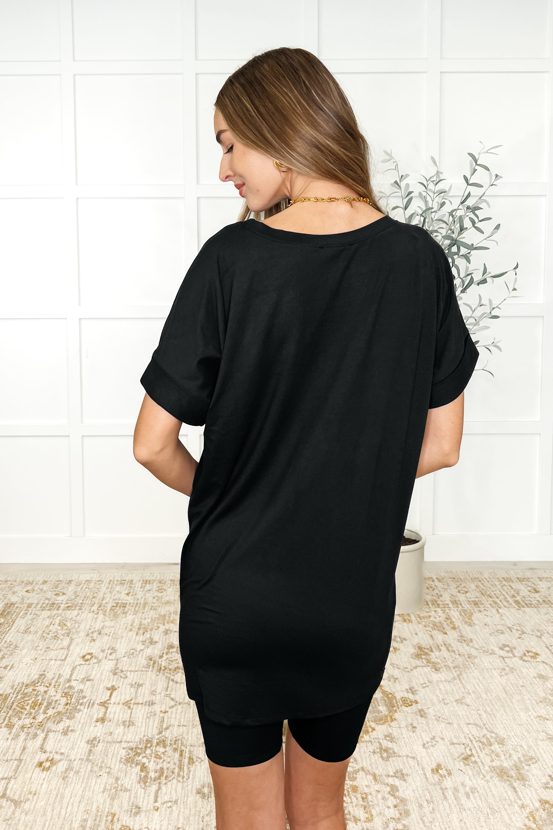 Buttery Soft V Neck Bike Short Set in Black - Comfortable Workout & Lounge Wear for Women