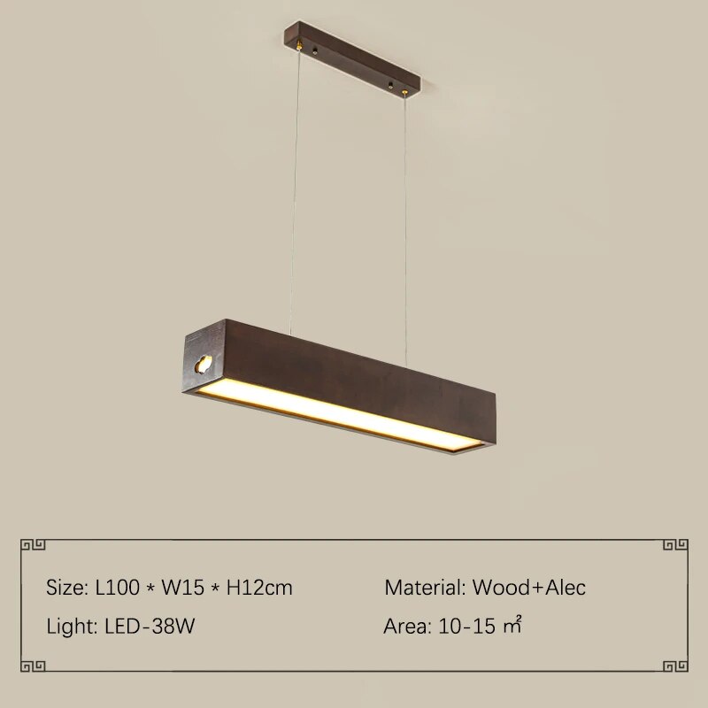 Handcrafted Walnut Wood Rectangular Hanging Light Fixture - Modern Farmhouse Pendant Lighting for Dining Room, Kitchen Island & Bedroom