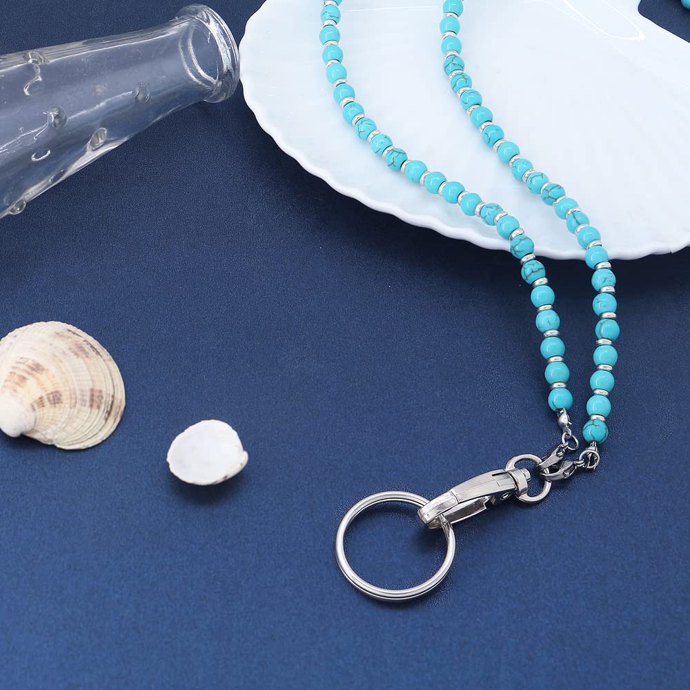 Beaded Key Lanyard for Women - ID Badge & Glasses Holder (Turquoise) - Office & Event Use