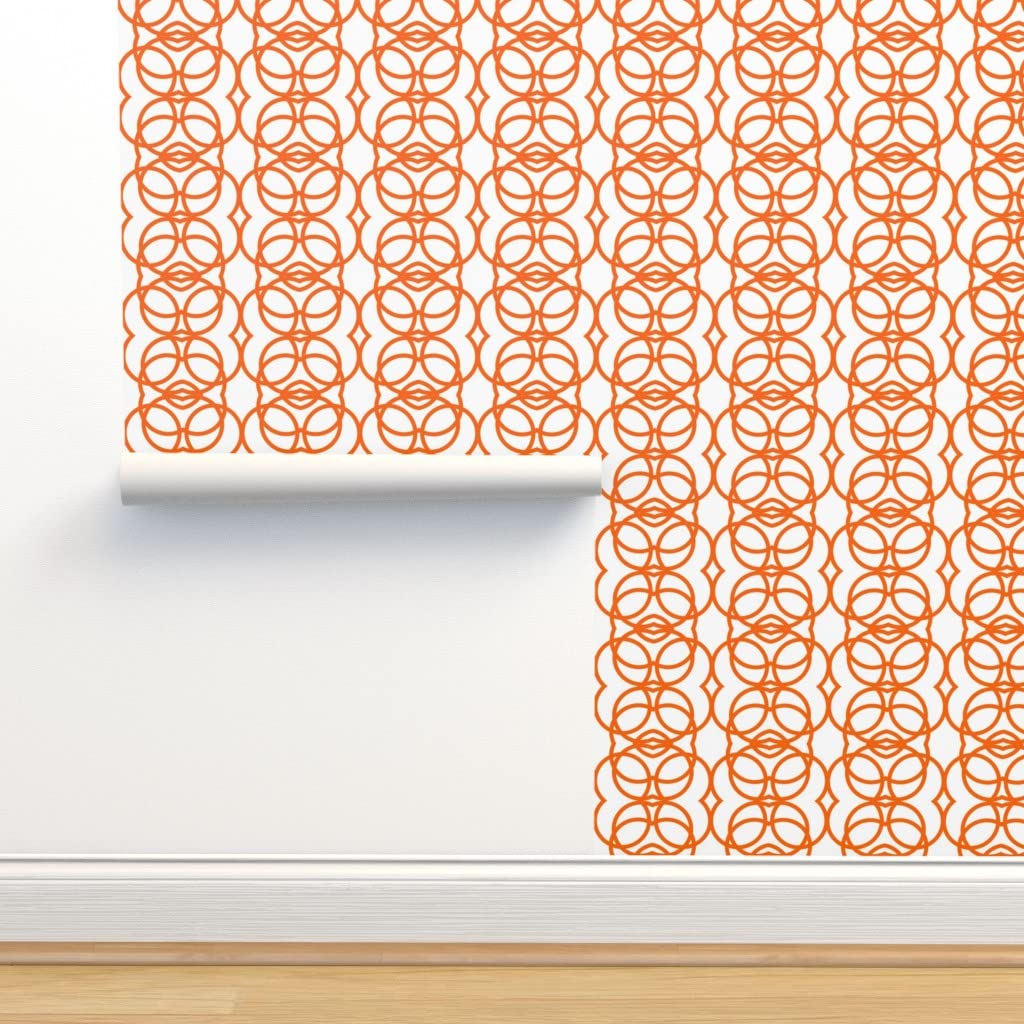 Peel & Stick Removable Wallpaper - 9ft x 2ft Orange & White Geometric Circles Modern Abstract Design | Self-Adhesive Wall Decal for Bedroom, Living Room, Office Decor by Spoonflower