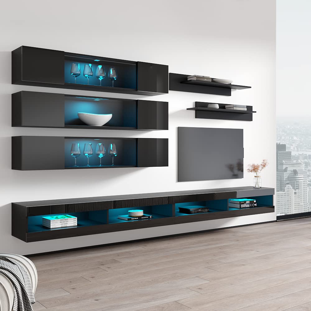 Modern Floating TV Stand with Storage & LED Lights - Wall-Mounted Entertainment Center for Living Room & Bedroom - 34