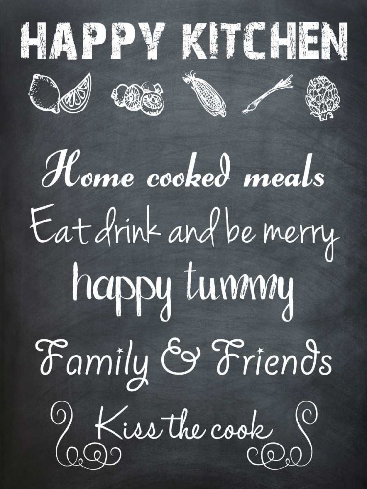 Sheldon Lewis Happy Kitchen Poster Print - 9 x 12 Inch Wall Art Decor for Home, Restaurant & Office - Vintage Style Kitchen Wall Decorations