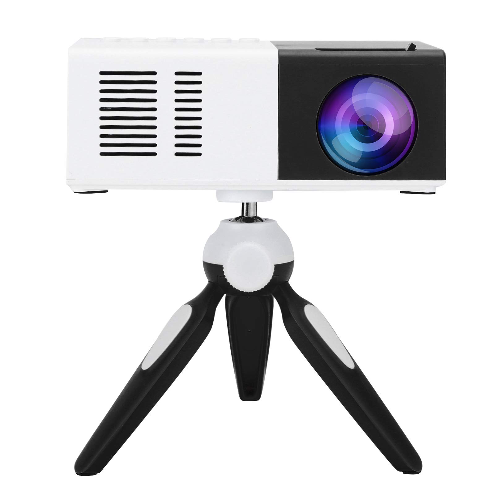 Mini Projector for Home Theater - 1800LM Portable LED Projector with Tripod Bracket | HD Movie Projector for Indoor/Outdoor Movies, Gaming & Presentations (Black+White) - Perfect for Backyard Movie Nights, Classroom Use & Business Meetings