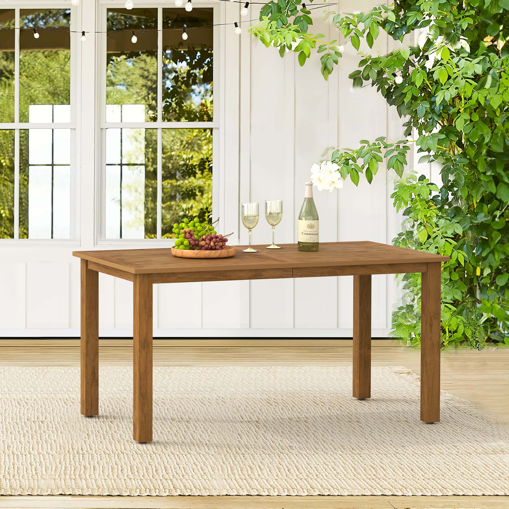 6-Person Outdoor Dining Table - Heavy Duty 500 LBS Capacity, Weather-Resistant Rectangle Patio Table for Garden, Backyard, Balcony & Indoor Use - Teak Color Oil Finish | Perfect for Outdoor Entertaining, Family Gatherings & Al Fresco Dining