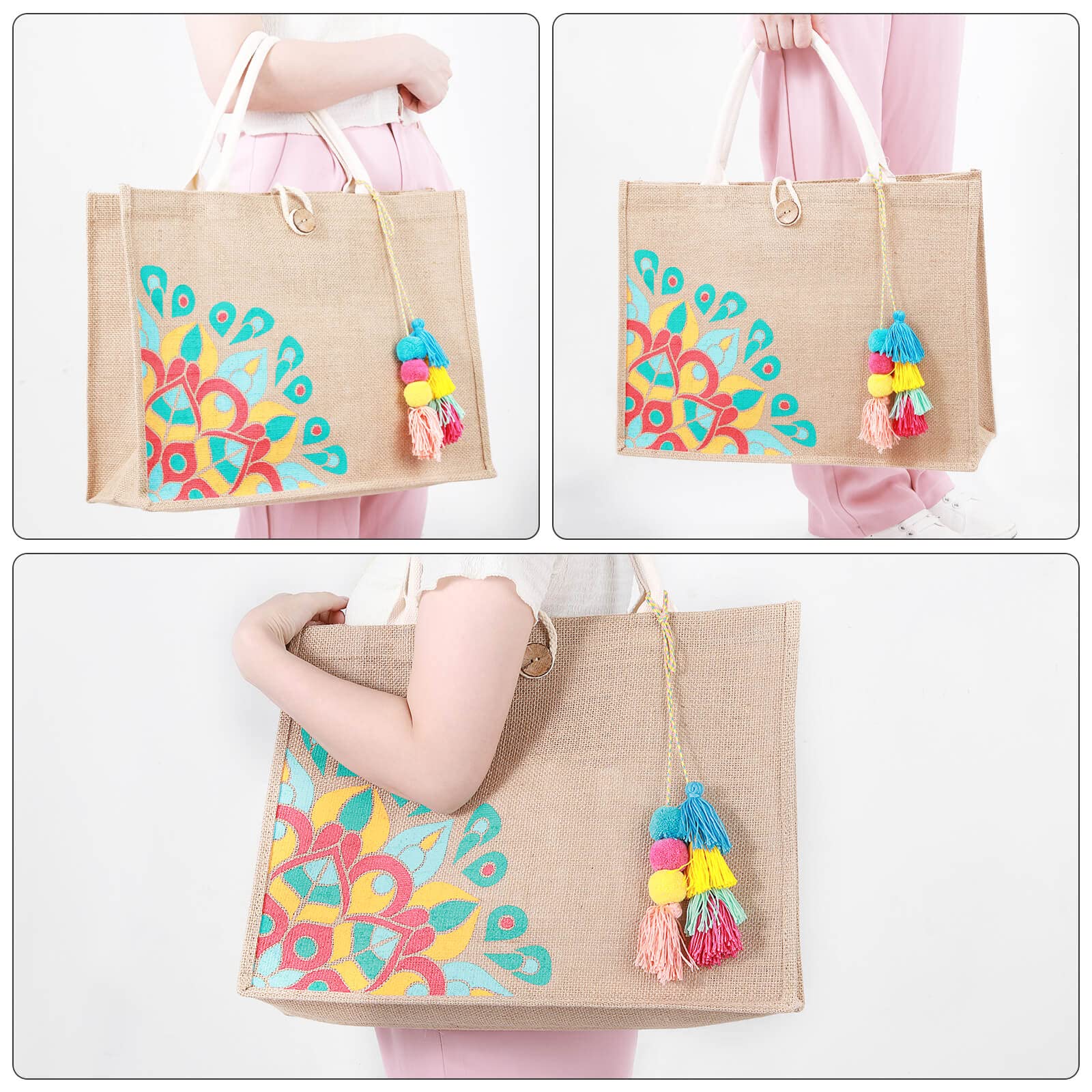 Stylish Straw Beach Tote Bag for Women - Vinyl Lined with Tassel Pockets - Perfect Jute Vacation Bag for Summer, Pool & Beach Trips - Great Summer Gift Idea for Her