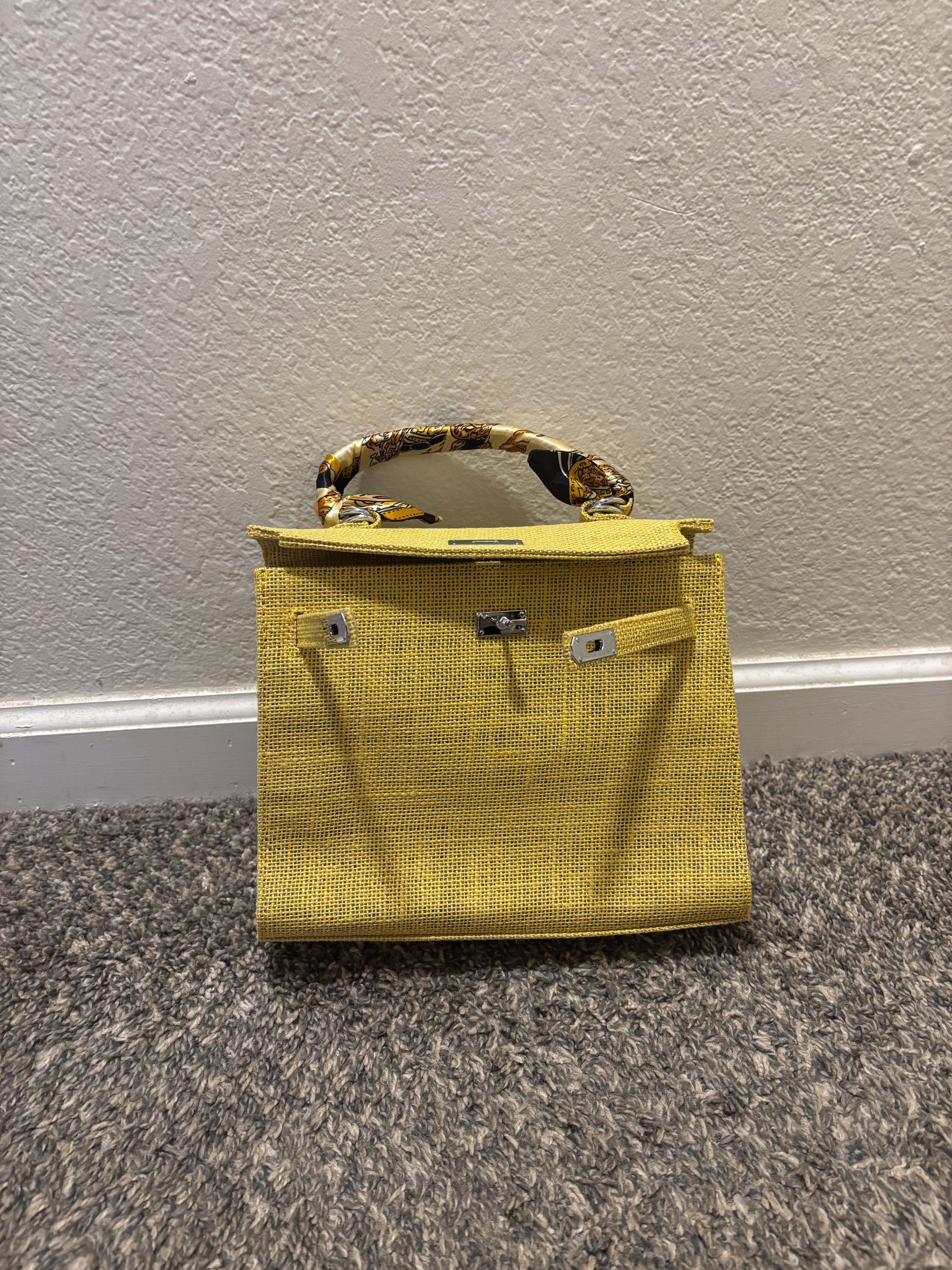 French Style Jute Mini Crossbody Bag for Women - Yellow Eco-Friendly Tote Shoulder Bag | Perfect for Beach Outings, Shopping & Casual Daily Use