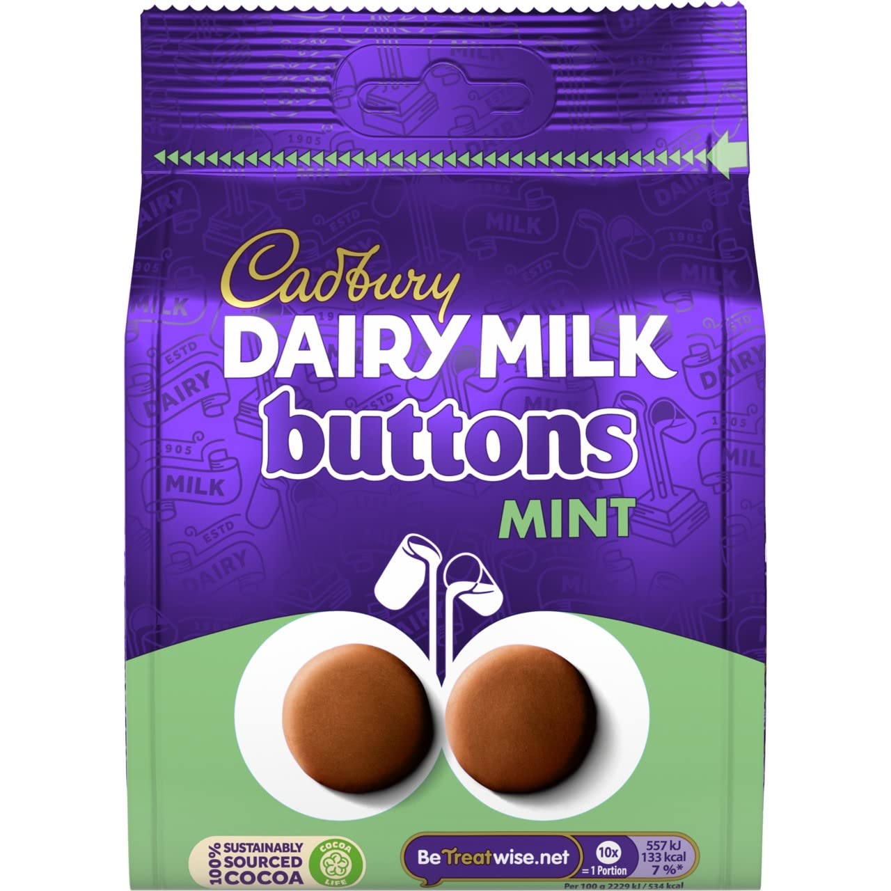 Cadbury Dairy Milk Giant Mint Chocolate Buttons 110g - Refreshing Mint Flavor Chocolate Candy for Gifting, Parties & Snacking