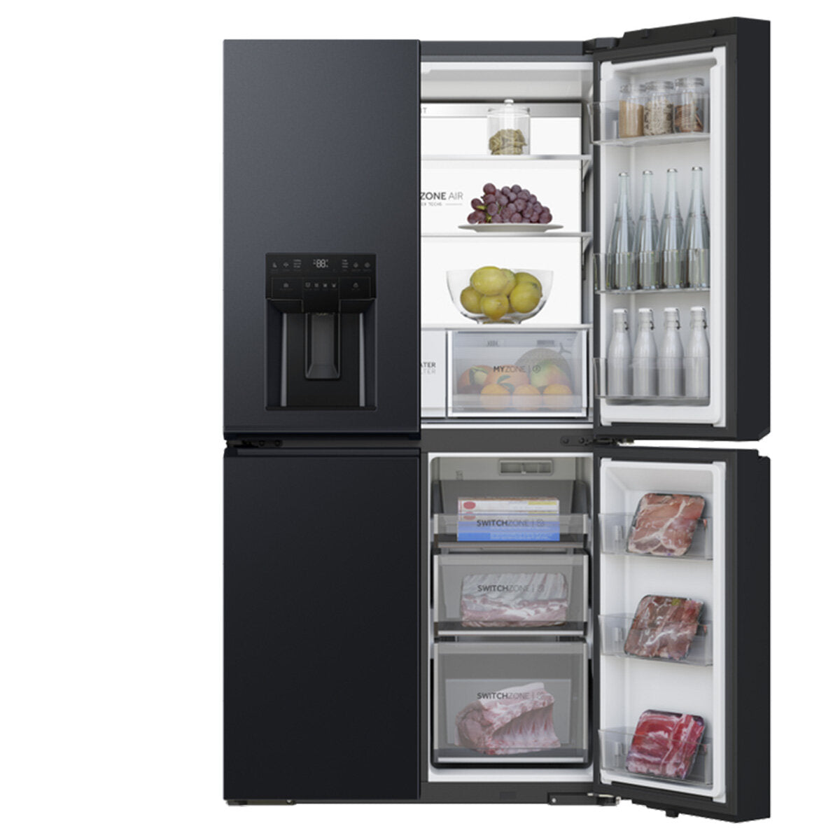 Haier 601L Quad Door Refrigerator with Ice and Water Dispenser - Black Stainless Steel HRF680YZC | Large Capacity French Door Fridge for Family Kitchen, Entertaining & Bulk Grocery Storage