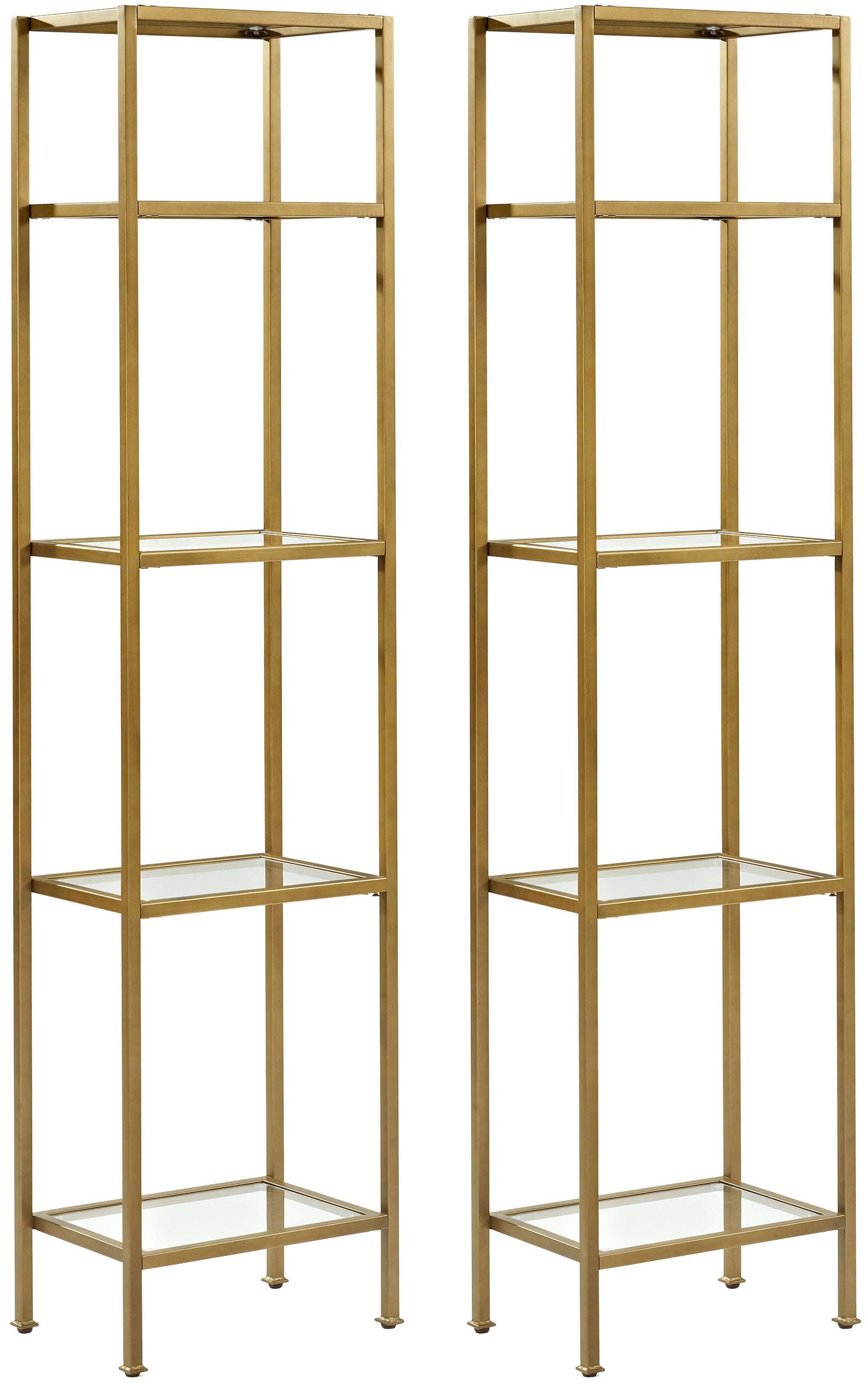Crosley Furniture Aimee 2-Piece Bookshelf Set with Glass Shelves - Modern Gold Bookcase Storage for Living Room, Bedroom & Office Decor
