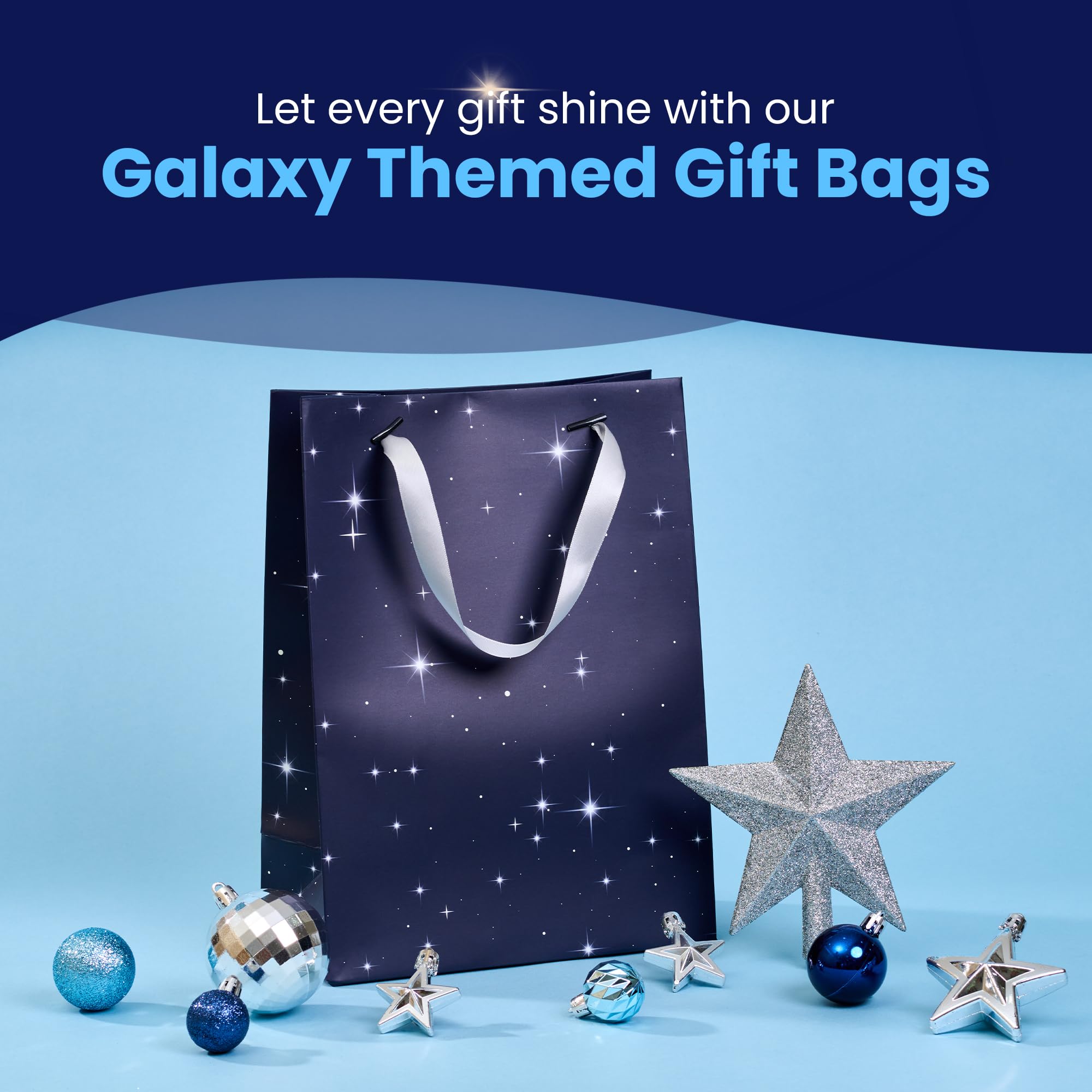 Blue Star Gift Bags (Pack of 6) - Galaxy Themed Party Favor Bags - Space Birthday Party Supplies - Patriotic Christmas Holiday Treat Bags for Candy & Goodies | Perfect for Birthday Parties, Baby Showers, Christmas Celebrations & School Events