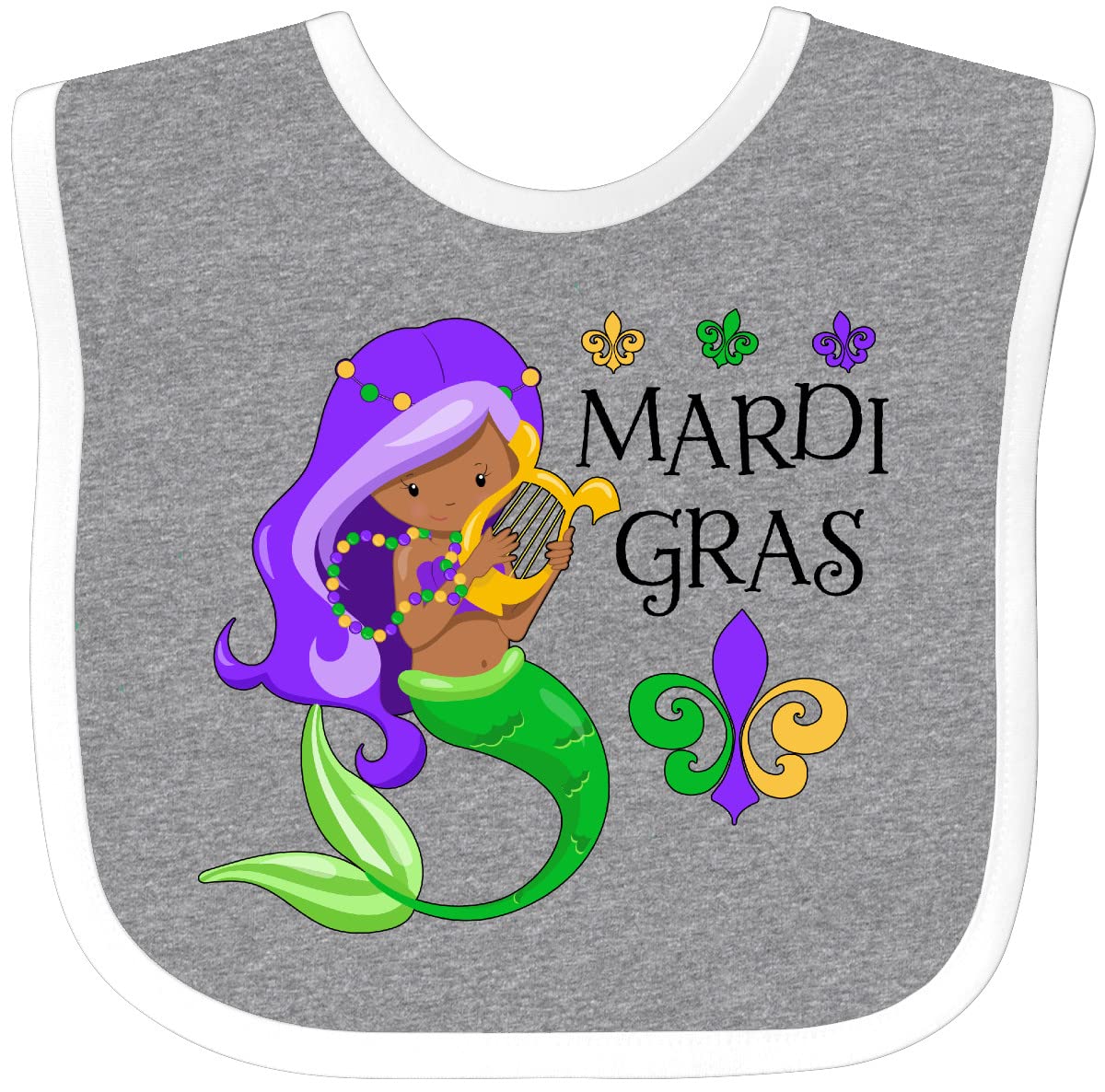 Inktastic Mardi Gras Mermaid with Harp and Beads Baby Bib - Adorable Mermaid Design for Babies, Perfect for Mardi Gras Parties, Festivals & Photo Shoots