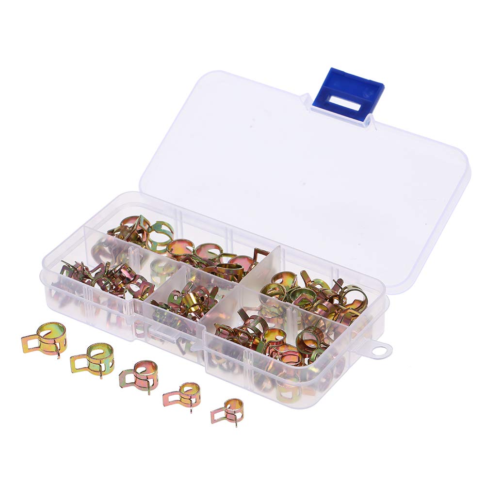 Baugger 75 Pcs Fuel Hose Clamp Assortment Set - 6/7/8/9/10mm Spring Clips for Auto, Fuel, Oil, Water Hose & Pipe Tube Fastening - Perfect for Car Repair, Plumbing & DIY Projects