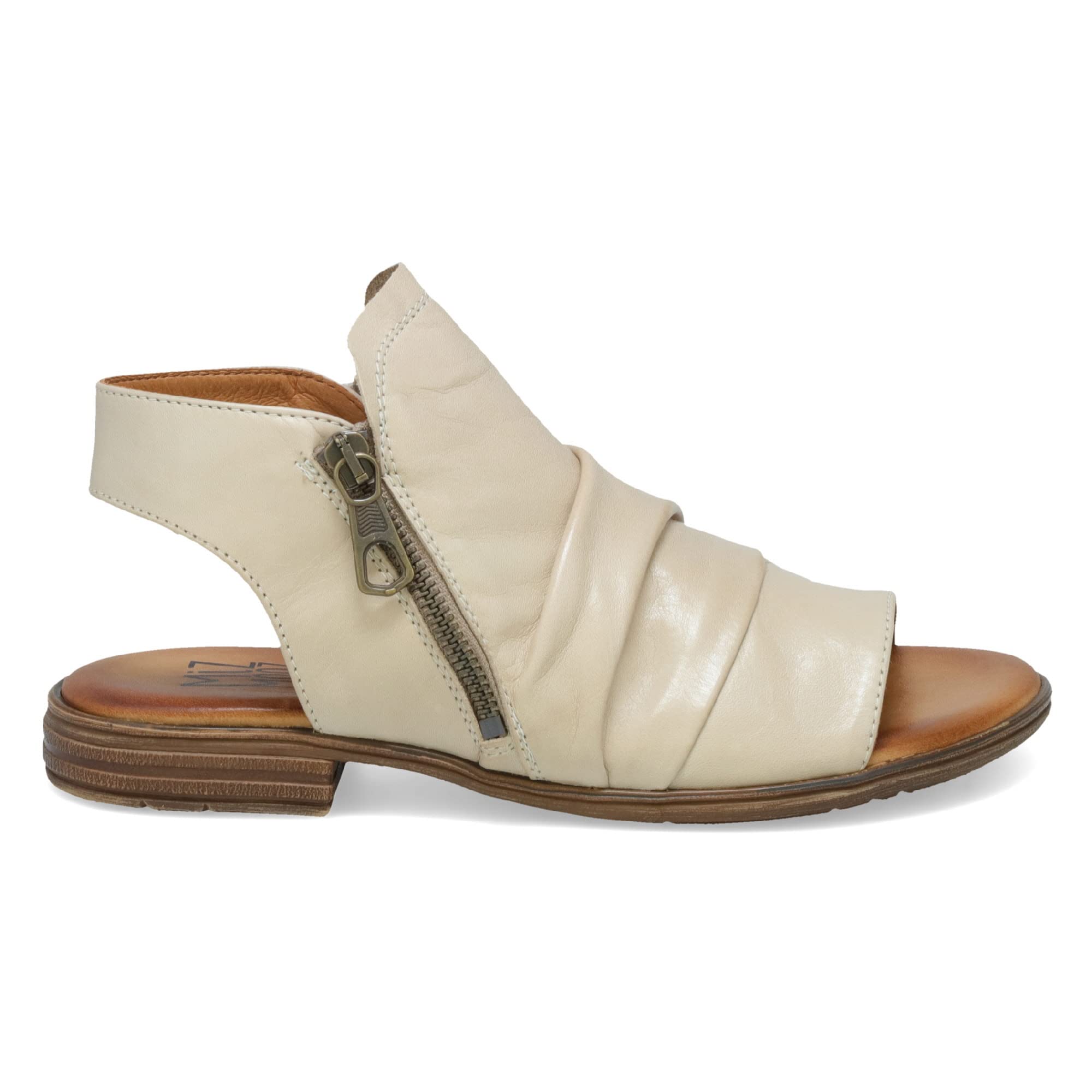 Miz Mooz Dylan Leather Sandals for Women - Boho Peep Toe Sandals with Side Zipper Closure | Comfortable & Stylish for Summer, Beach, and Casual Outings