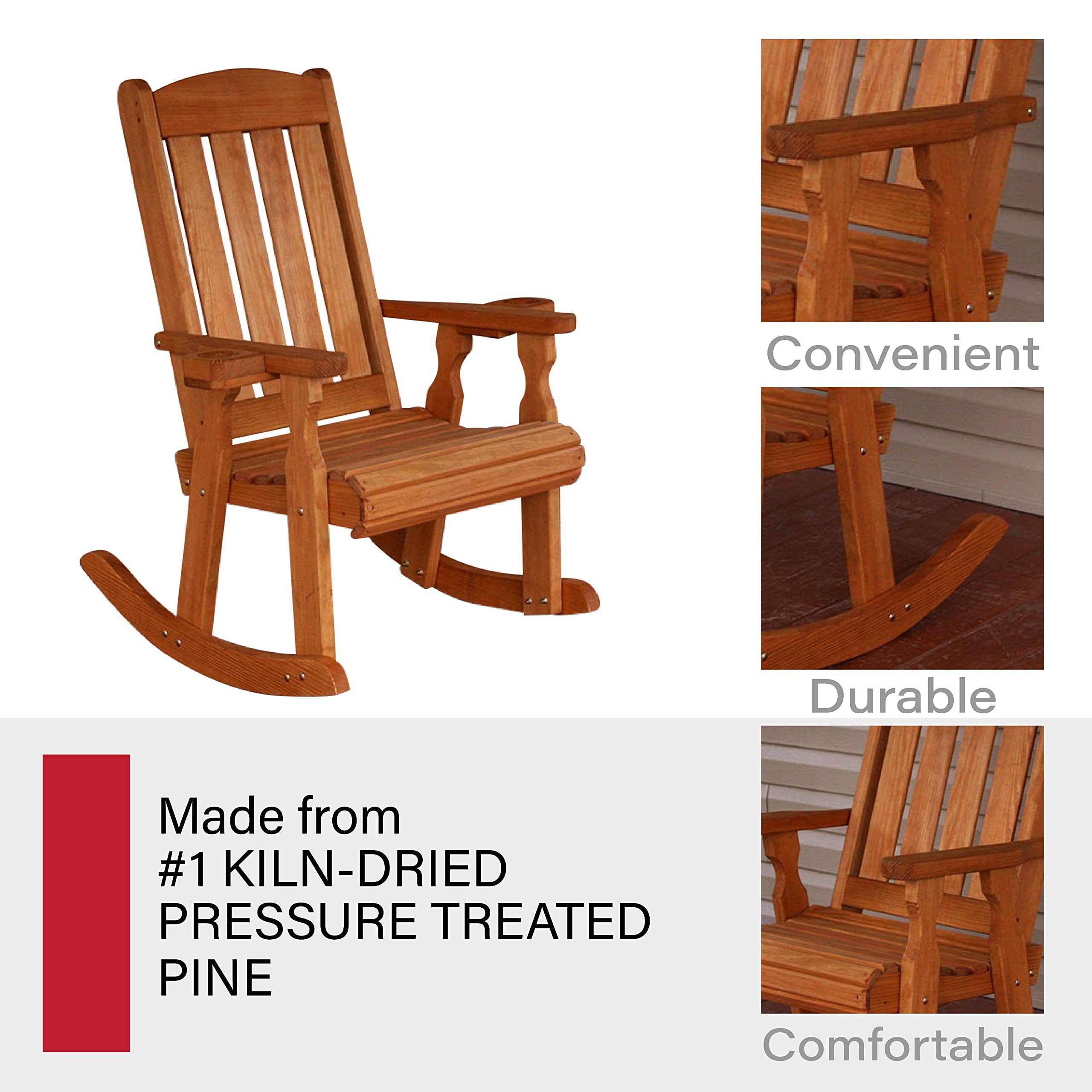 **Amish Heavy Duty 600 Lb Capacity Cedar Mission Rocking Chair with Cup Holders – Durable Outdoor Patio, Garden, or Porch Relaxation Furniture**