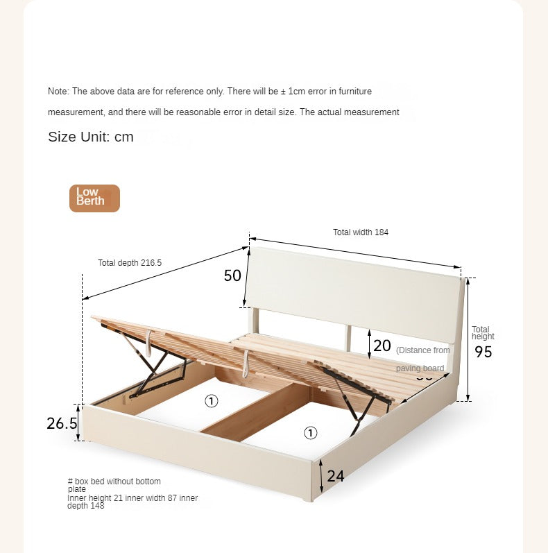 Solid Poplar Wood Box Storage Bed in Cream - Underbed Storage Solution for Small Spaces, Bedroom Organization & Minimalist Decor