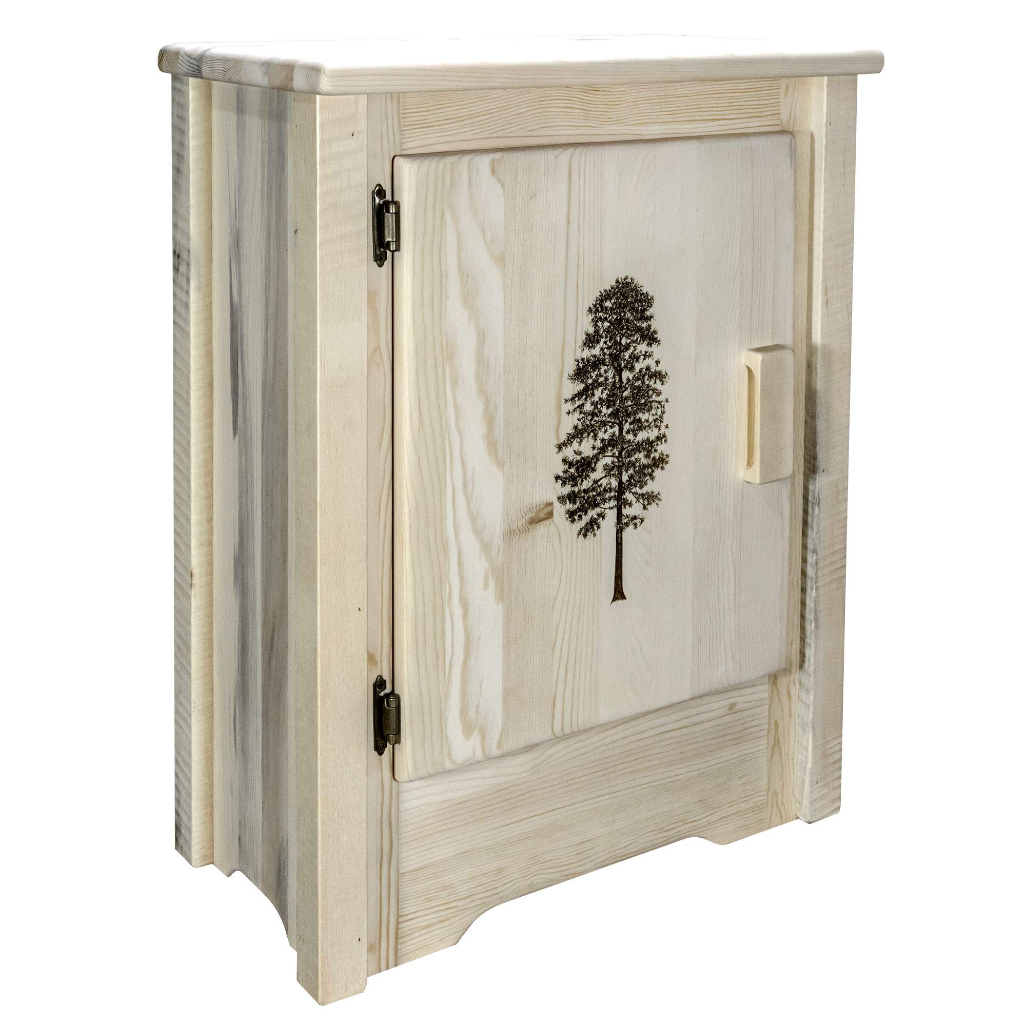 Montana Woodworks Homestead Collection Accent Cabinet - Handcrafted Pine Wood with Laser Engraved Design, Left-Hinged Door, Unfinished DIY Furniture for Rustic Home Decor, Living Room, Bedroom or Entryway Storage