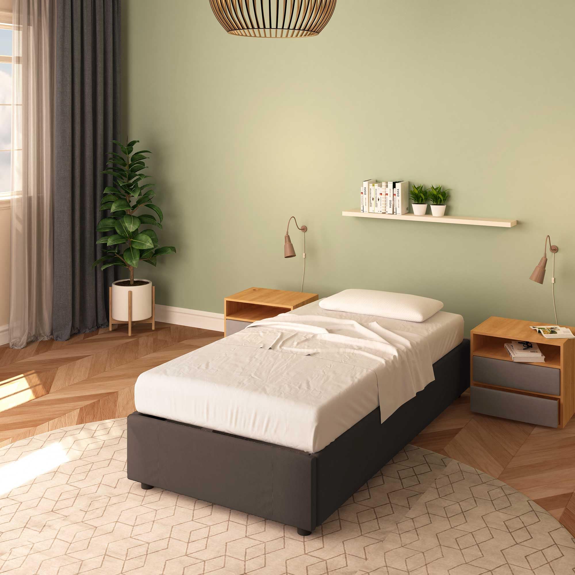 Baldiflex Cloe Square and Half Bed with Fabric Storage, No Headboard, Slatted Base for Mattresses, 100 x 200 cm, Brown - Perfect for Small Bedrooms, Guest Rooms, and Space-Saving Solutions