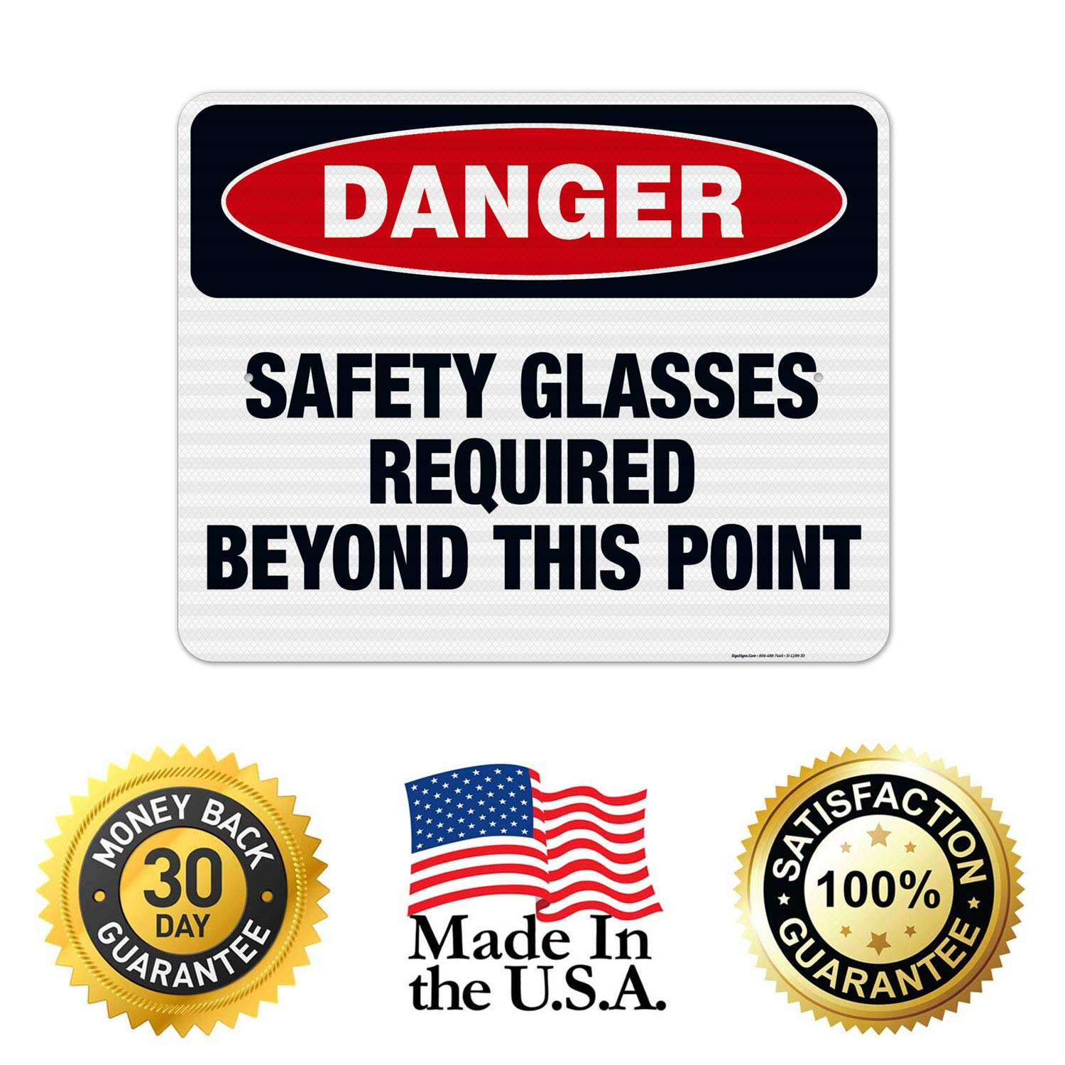 Danger Safety Glasses Required Beyond This Point Sign - OSHA Compliant 24x30 Inches Reflective Aluminum Sign - 3M EGP .080 Thick Fade-Resistant for Indoor/Outdoor Use - Made in USA - Perfect for Construction Sites, Factories & Hazardous Work Areas