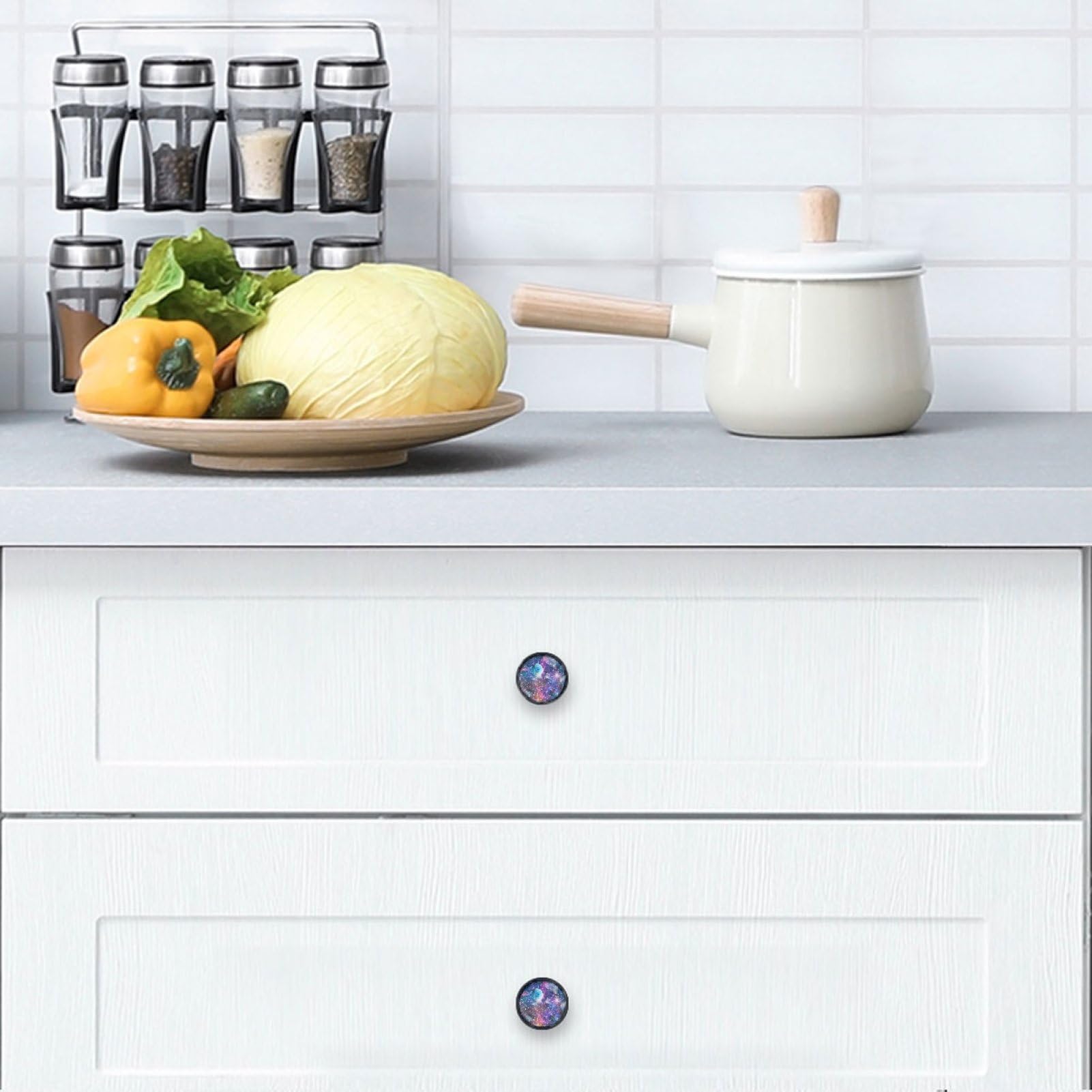 4 Pack 35mm Cabinet Knobs - Outer Space Galaxy Design Drawer Pulls for Kitchen Cabinets, Dressers & Furniture (Home Decor, DIY Upgrade) - Perfect for Modern Kitchens, Kids' Rooms & Space-Themed Interiors