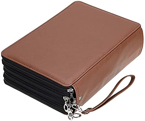 168-Slot Premium PU Leather Zippered Pencil Case Organizer - Large Capacity Artist & Student Pencil Holder for Colored Pencils, Watercolor Markers, Drawing Supplies (Brown) - Perfect for Art Classes, School, Office & Travel Organization
