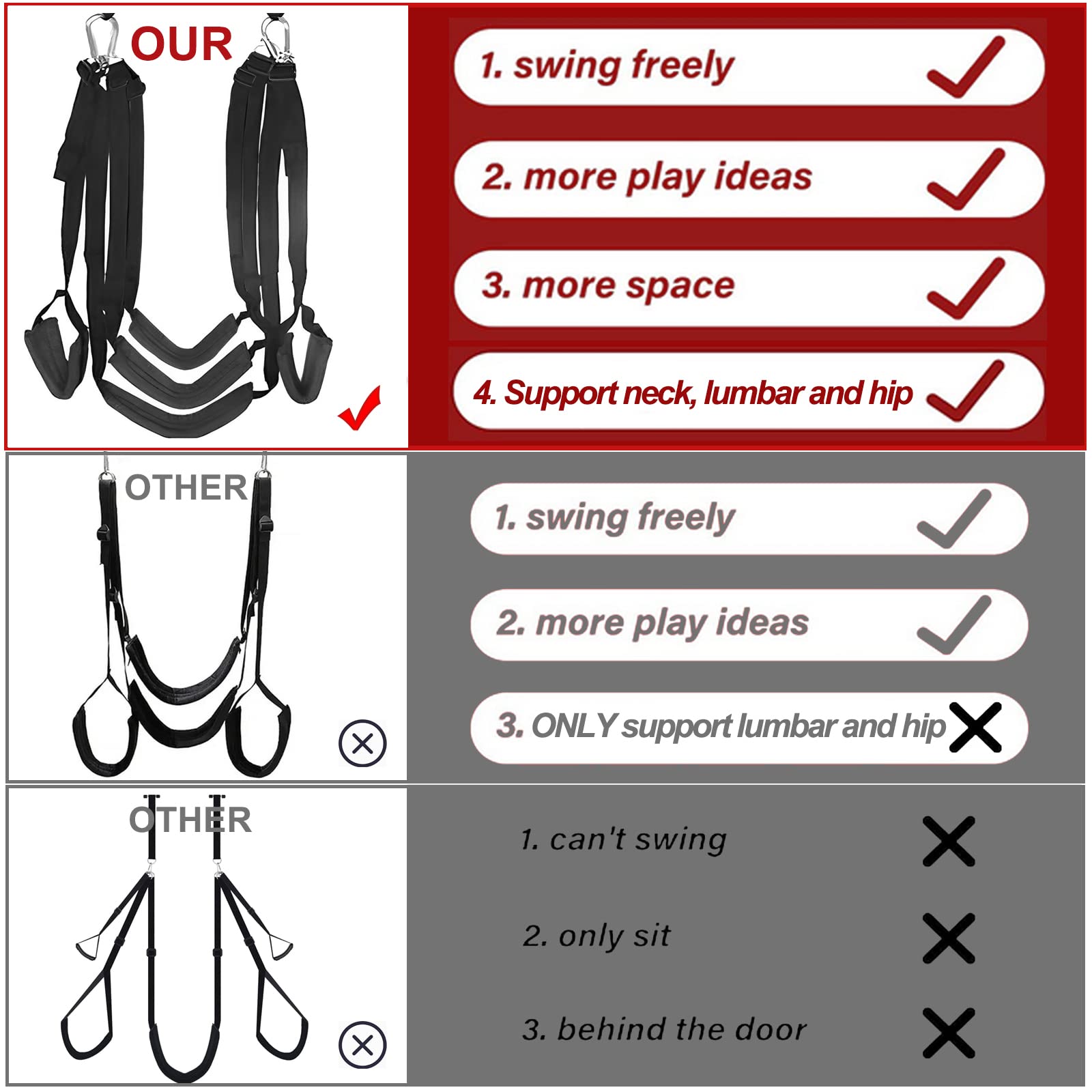 Premium Adjustable Door Sex Swing with Soft Leather Cushion & Thick Padding - Bondage Restraints for Couples - Upgrade Version with Reinforced Straps - Perfect for Bedroom, BDSM, Yoga & Spice Up Your Love Life RT327