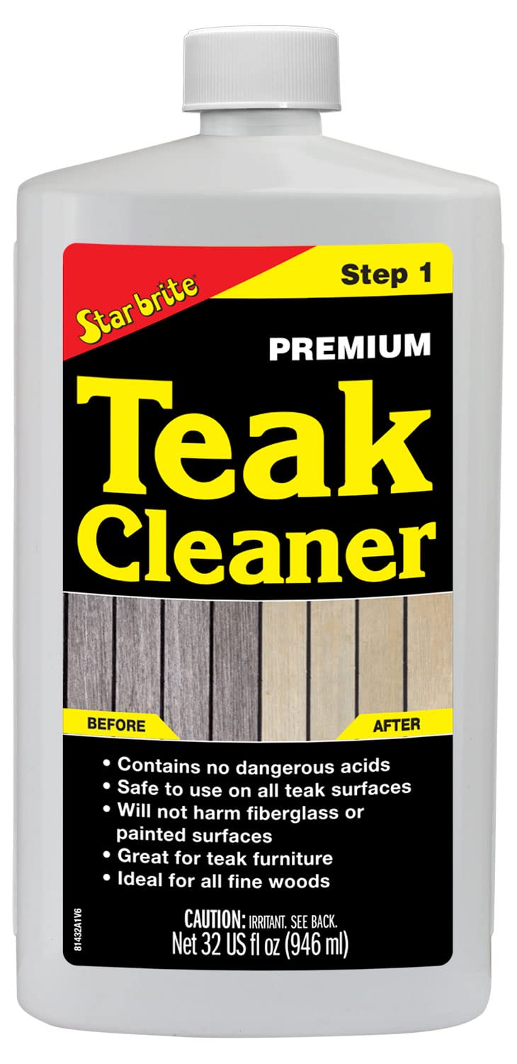 Premium Outdoor Teak Cleaner & Restorer - Renew Weathered Gray Teak & Fine Woods - No Sanding Needed - Teak Oil & Sealer Compatible - 32 oz (081432) - Perfect for Outdoor Furniture, Decks & Boat Teak Maintenance