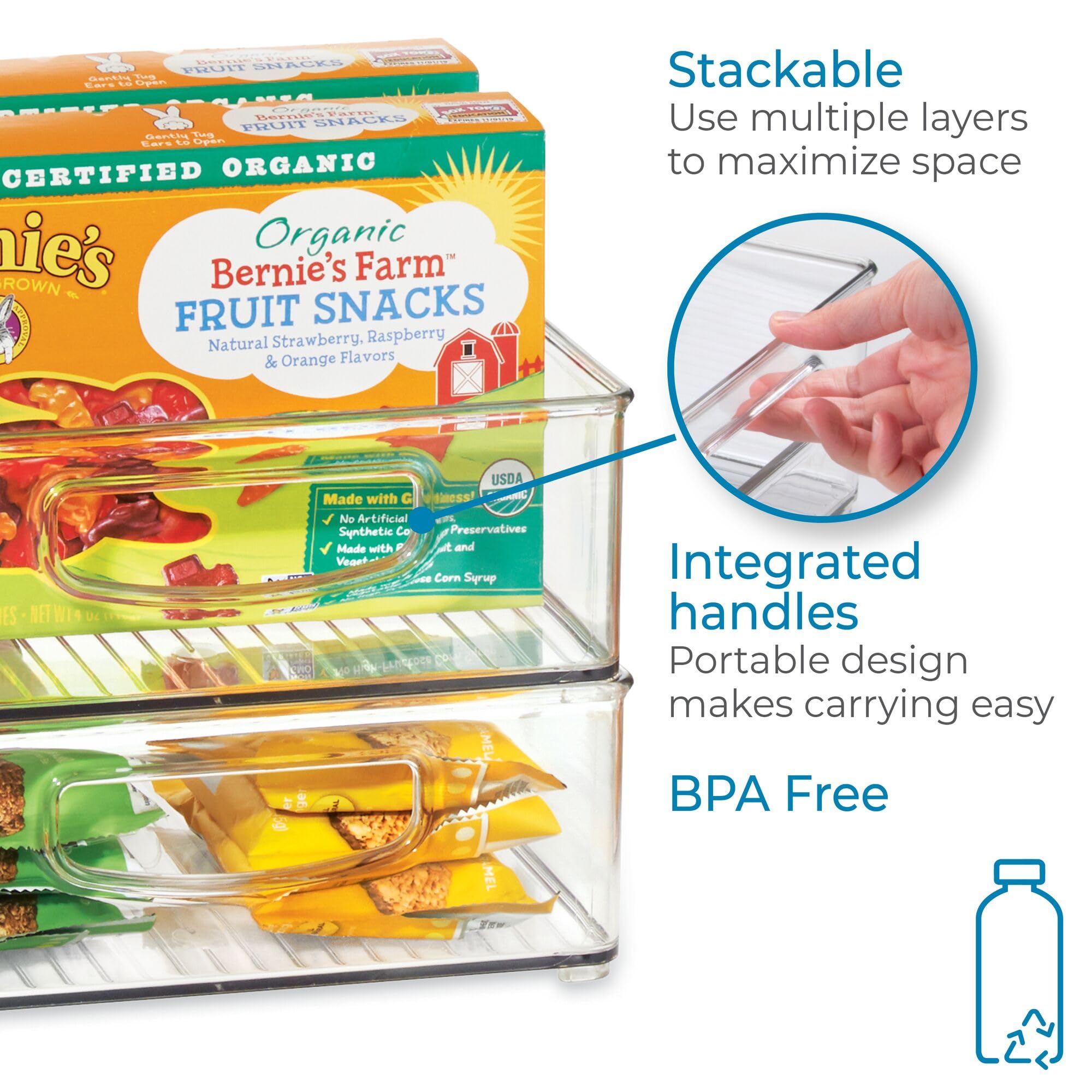 iDesign Linus Plastic Storage Bin with Handles - BPA-Free Clear Organizer for Kitchen, Fridge, Freezer, Pantry & Cabinet | Perfect for Food Storage, Spice Organization & Home Decluttering