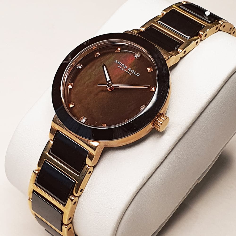 Aries Gold Enchant Persia L 5006Z RG BRMP Brown Ceramic Women's Watch - Elegant Luxury Timepiece for Business, Parties & Special Occasions