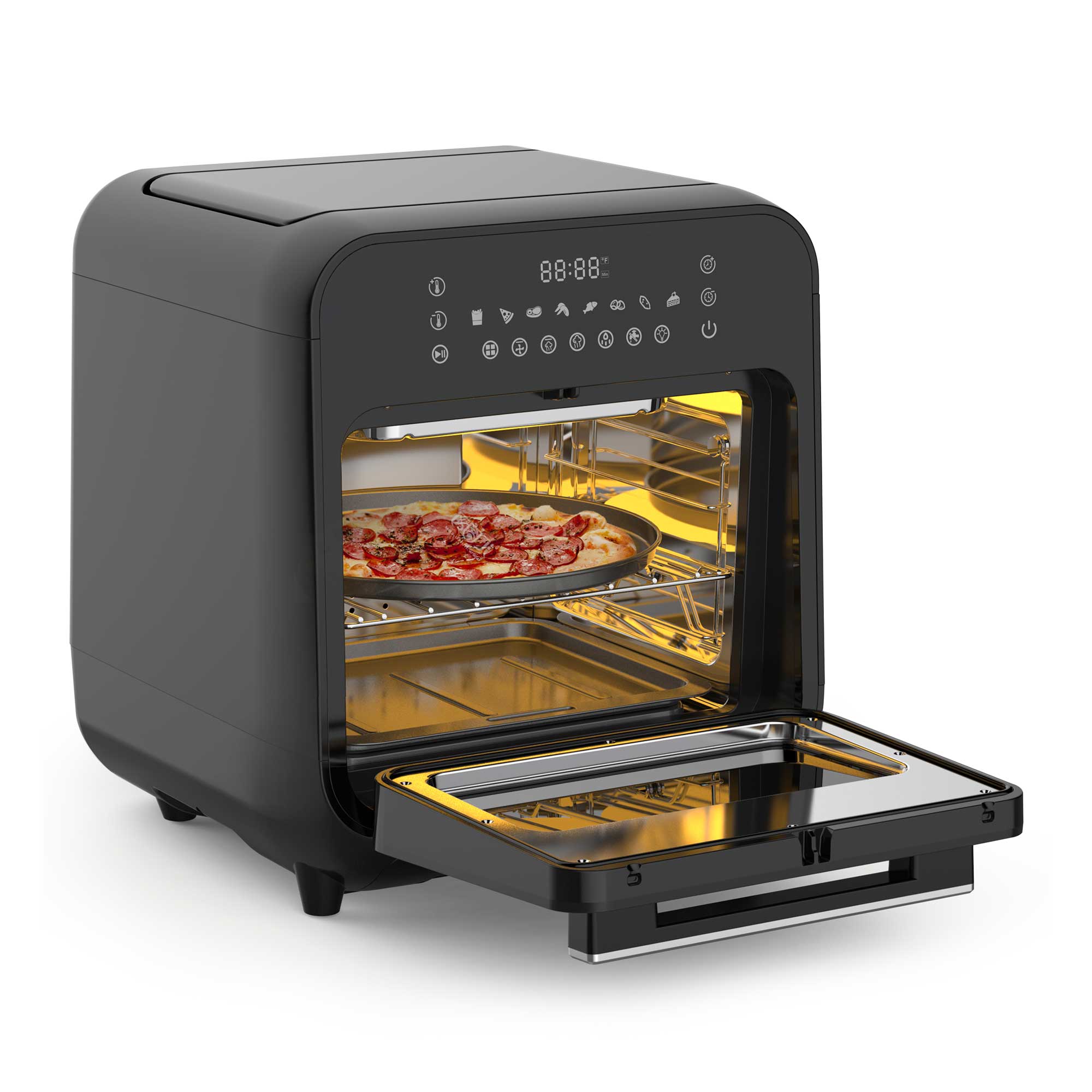 Baridi 15L Steam Air Fryer Oven Combo with Self-Cleaning - 8 Preset Functions, 1635W, Black - Perfect for Healthy Cooking, Baking, Roasting & Frying at Home