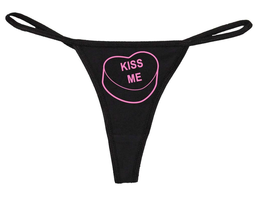 Knaughty Knickers Women's Cute Kiss Me Lace Thong - Valentine's Day Candy Print Underwear for Romantic Gifts & Intimate Occasions