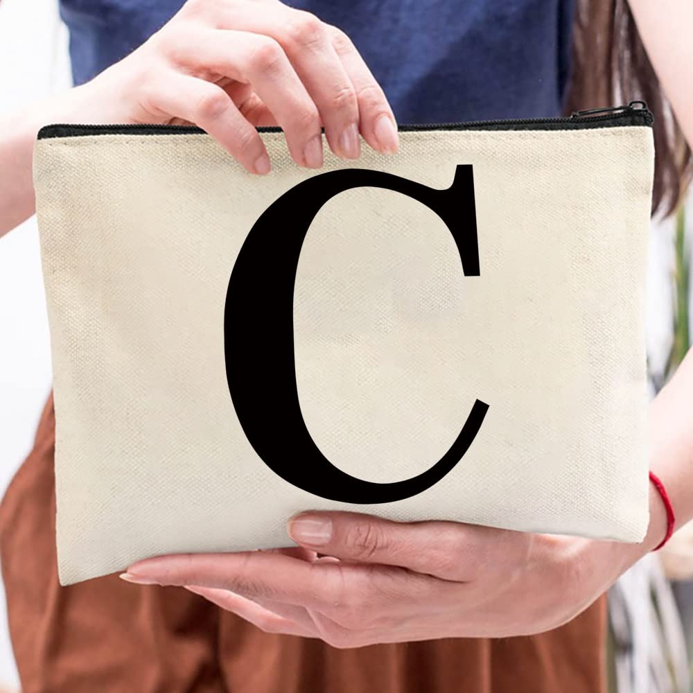 26 Letter Printed Zip Canvas Pouch - Waterproof Makeup Bag, Travel Cosmetic Organizer, Toiletry Bag for Women & Teens - Perfect for Bridesmaid Gifts, School Pencil Case, Travel Wash Bag & Coin Purse (Black)