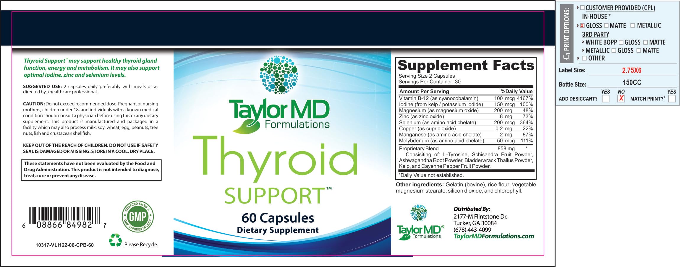 Thyroid Support Supplement – Natural Blend with Iodine, Tyrosine, Schisandra, Coleus Forskohli & Ashwagandha – Thyroid Metabolism Booster – Physician Formulated & Clinically Tested – Taylor MD Guaranteed – Ideal for Hypothyroidism, Energy Support & Hormonal Balance