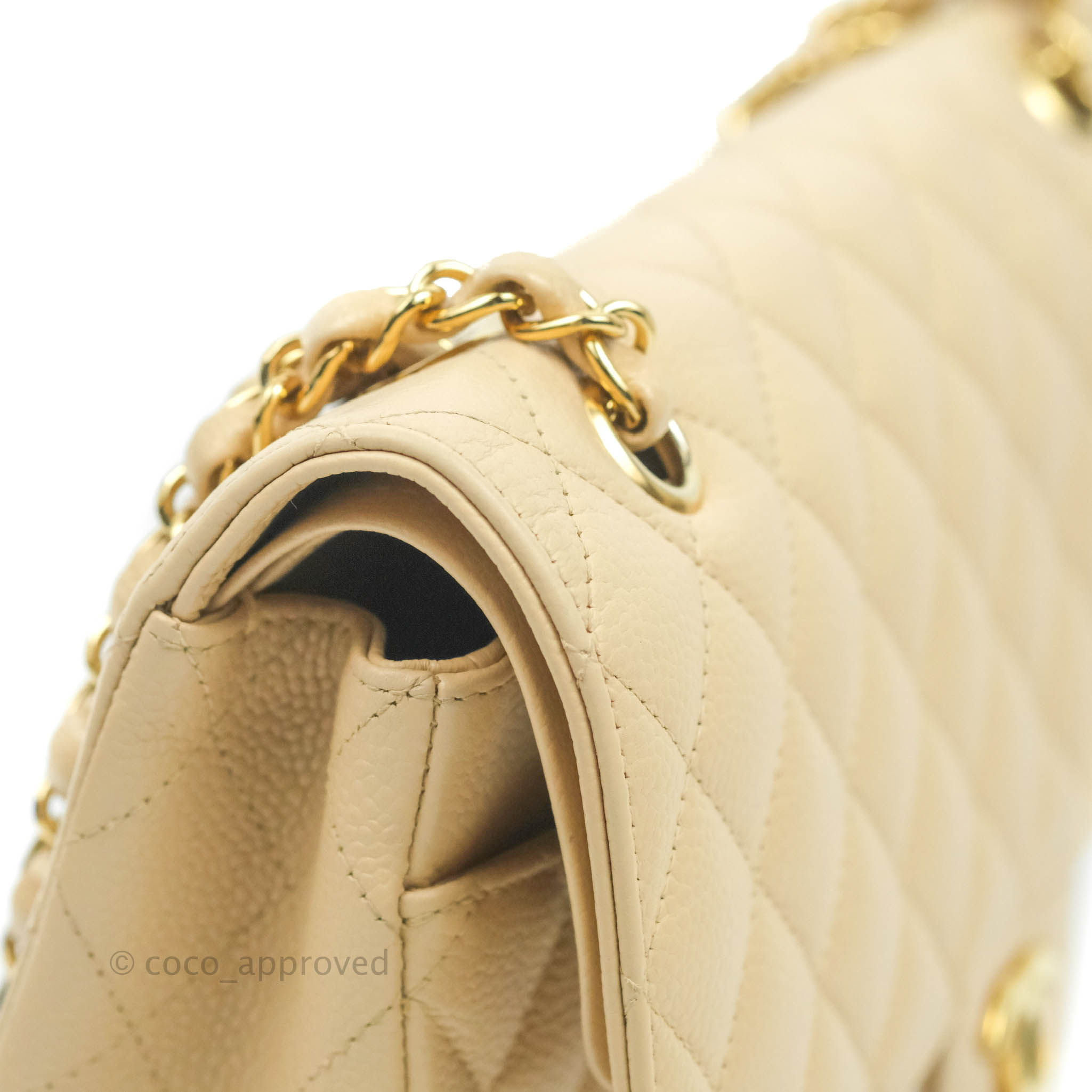 Chanel Classic Medium Double Flap Bag in Beige Caviar Leather with Gold Hardware - Luxury Designer Handbag for Women, Perfect for Work, Evening Events & Special Occasions