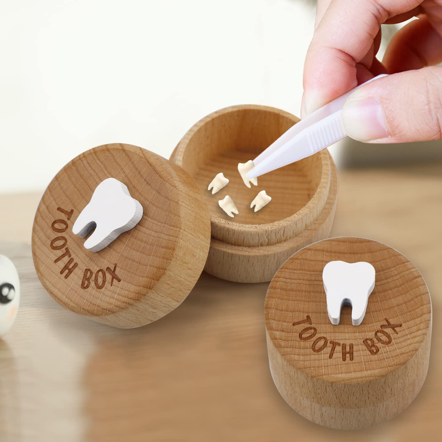 3D Carved Wooden Tooth Fairy Box - Keepsake Storage for Lost Baby Teeth | Perfect Gift for Boys & Girls (2-Piece Set) | Great for First Tooth Milestones & Childhood Memories