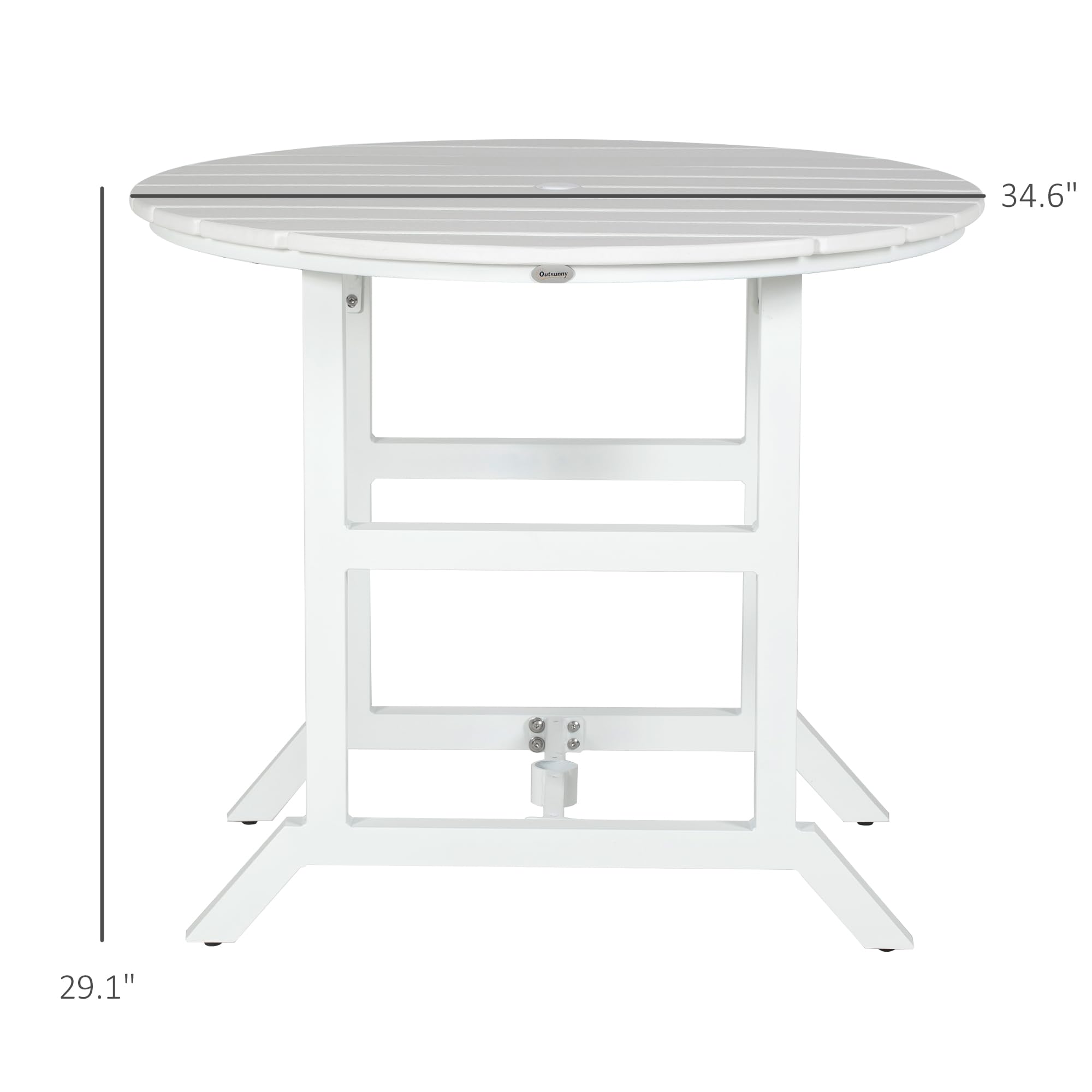 Outsunny 48 Inch Round Outdoor Patio Table with Umbrella Hole - White Aluminum Frame & Weather-Resistant HDPE Tabletop - Garden, Lawn, Balcony Dining Set for 4 People - Perfect for Backyard BBQs, Poolside Gatherings & Outdoor Entertaining