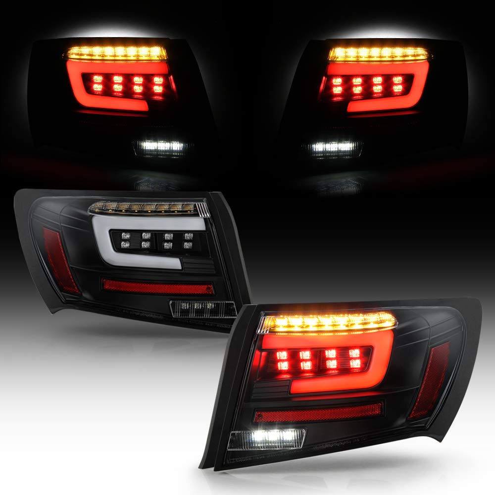 ACANII Full LED Tail Lights with Tube Design - Compatible with 2008-2011 Subaru Impreza & WRX 4-Door Sedan (Black Housing, Left+Right Pair) - Enhanced Visibility & Style for Night Driving & Car Customization