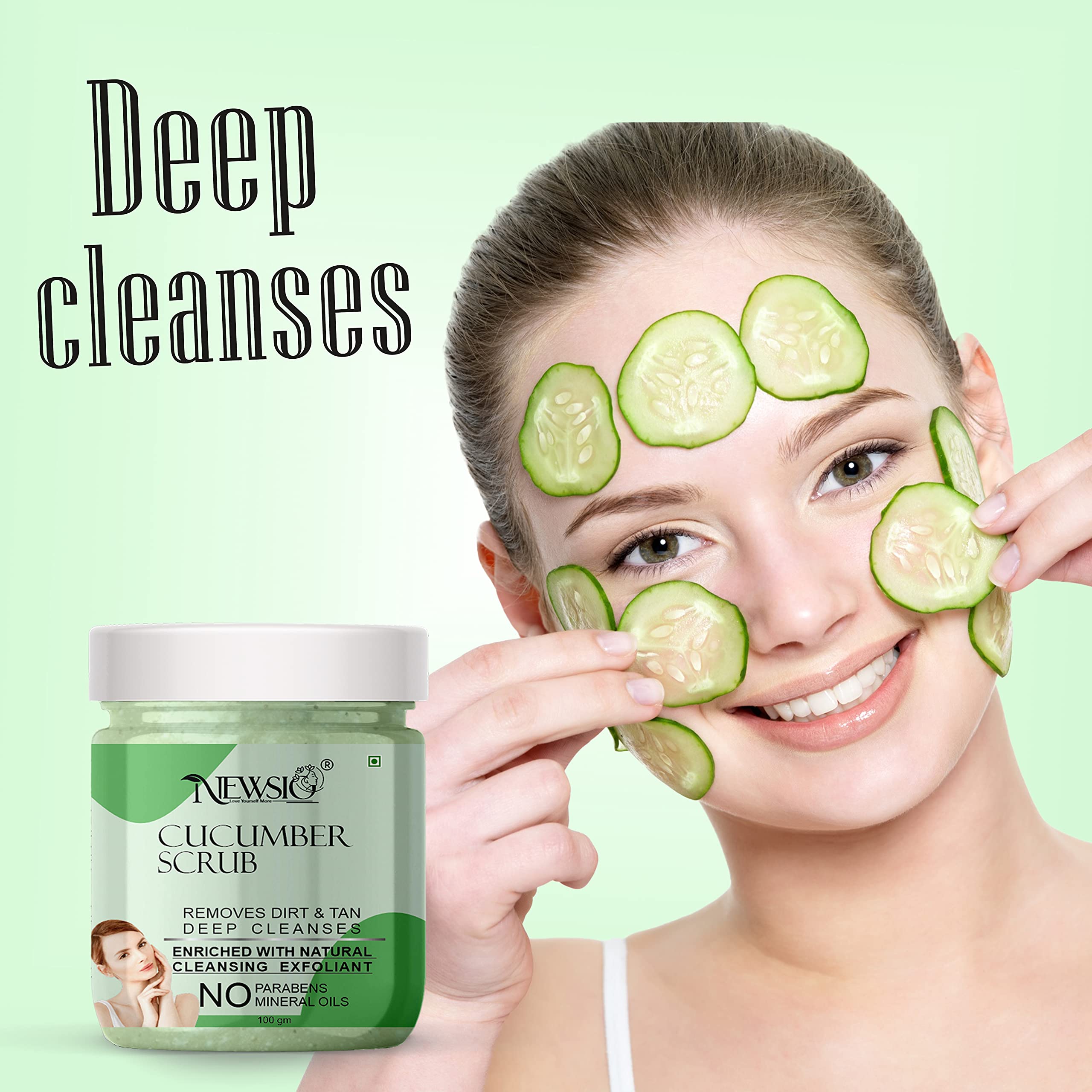 Newsio Cucumber Tan Removal Face Scrub - Exfoliating Blackhead & Whitehead Cleanser with Aloe Vera Extract | Deep Pore Cleansing & Dead Skin Removal | Detan Pack for Glowing Skin (100g Jar) | Perfect for Daily Skincare Routine & Post-Sun Care