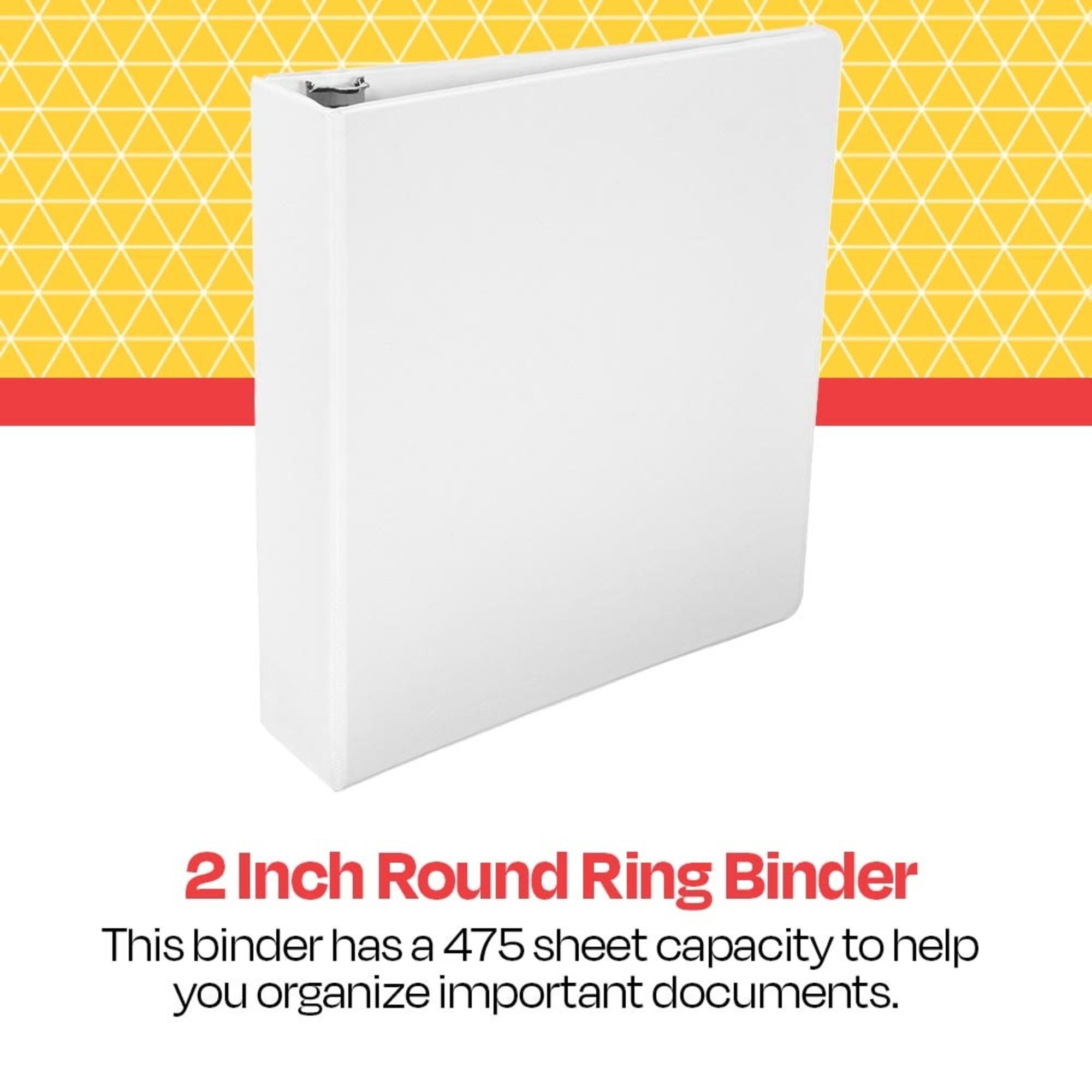 School Smart 2-Inch White Polypropylene Round Ring Binder - Durable 3-Ring Binder for School, Office & Home Organization