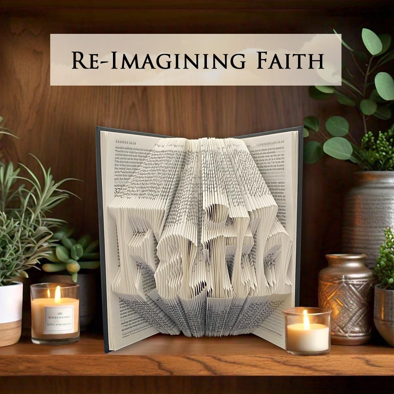 Faith Christian Bible Art Sculpture - Handmade ESV Bible Decor for Home & Church - Inspirational Christian Gifts for Women & Men - Perfect for Prayer Rooms, Bible Studies & Spiritual Spaces