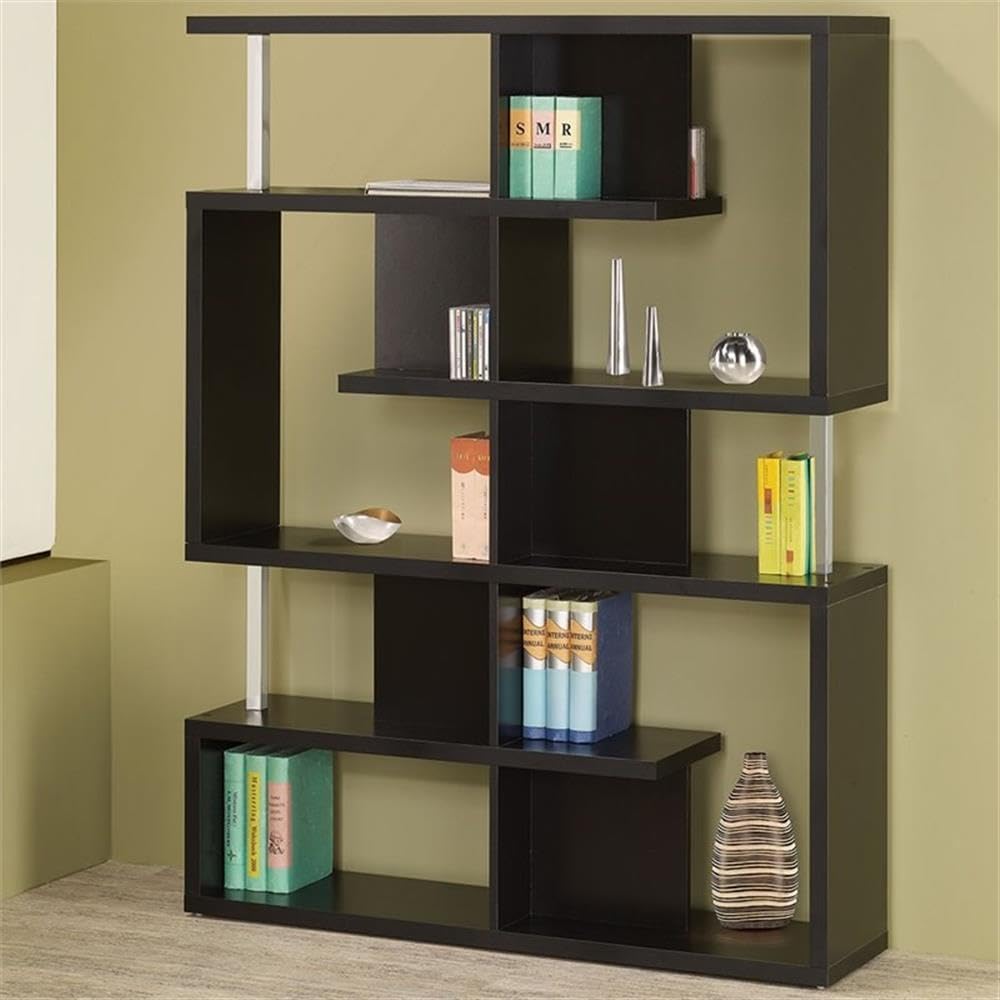 Allora 5-Tier Modern Bookcase in Black & Chrome - Stylish Storage for Living Room, Office, or Bedroom